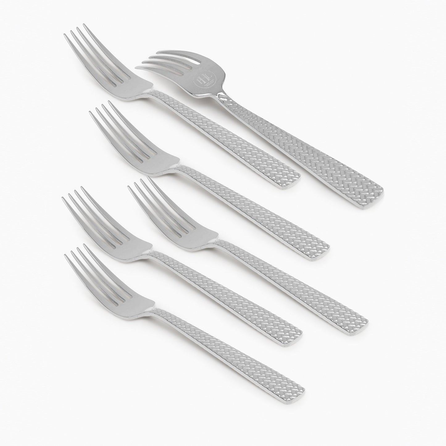 Set Of 6 Silver Steel Dessert Forks with Zig Zag Texture