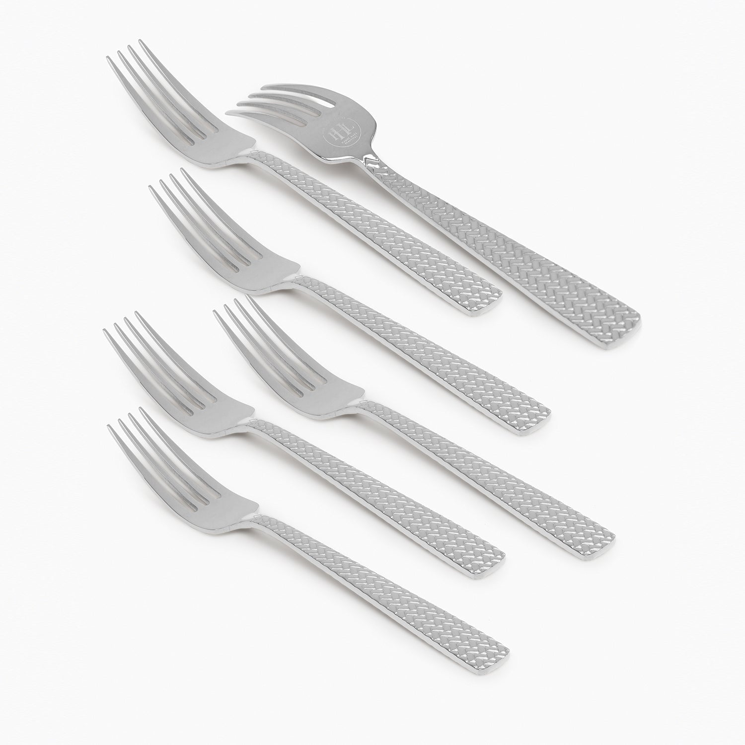 Set Of 6 Silver Steel Dessert Forks with Zig Zag Texture