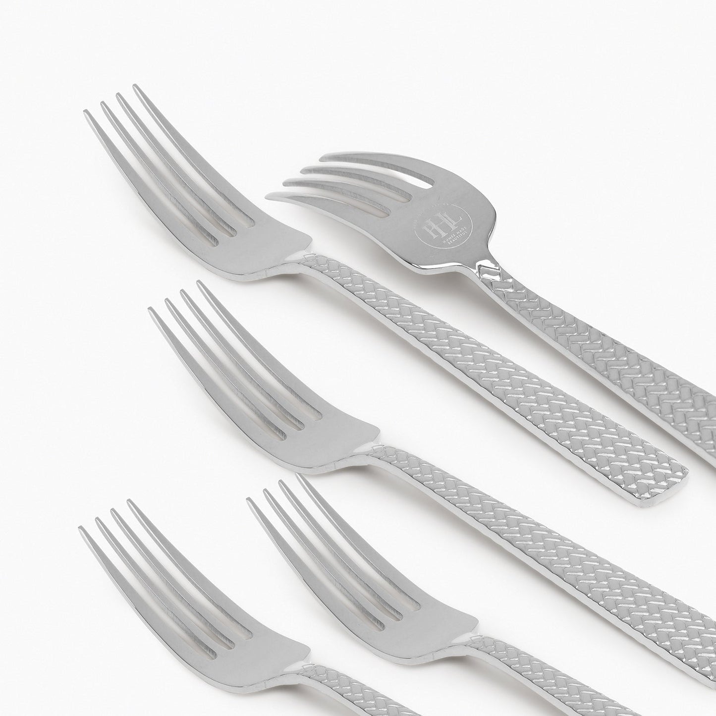 Set Of 6 Silver Steel Dessert Forks with Zig Zag Texture