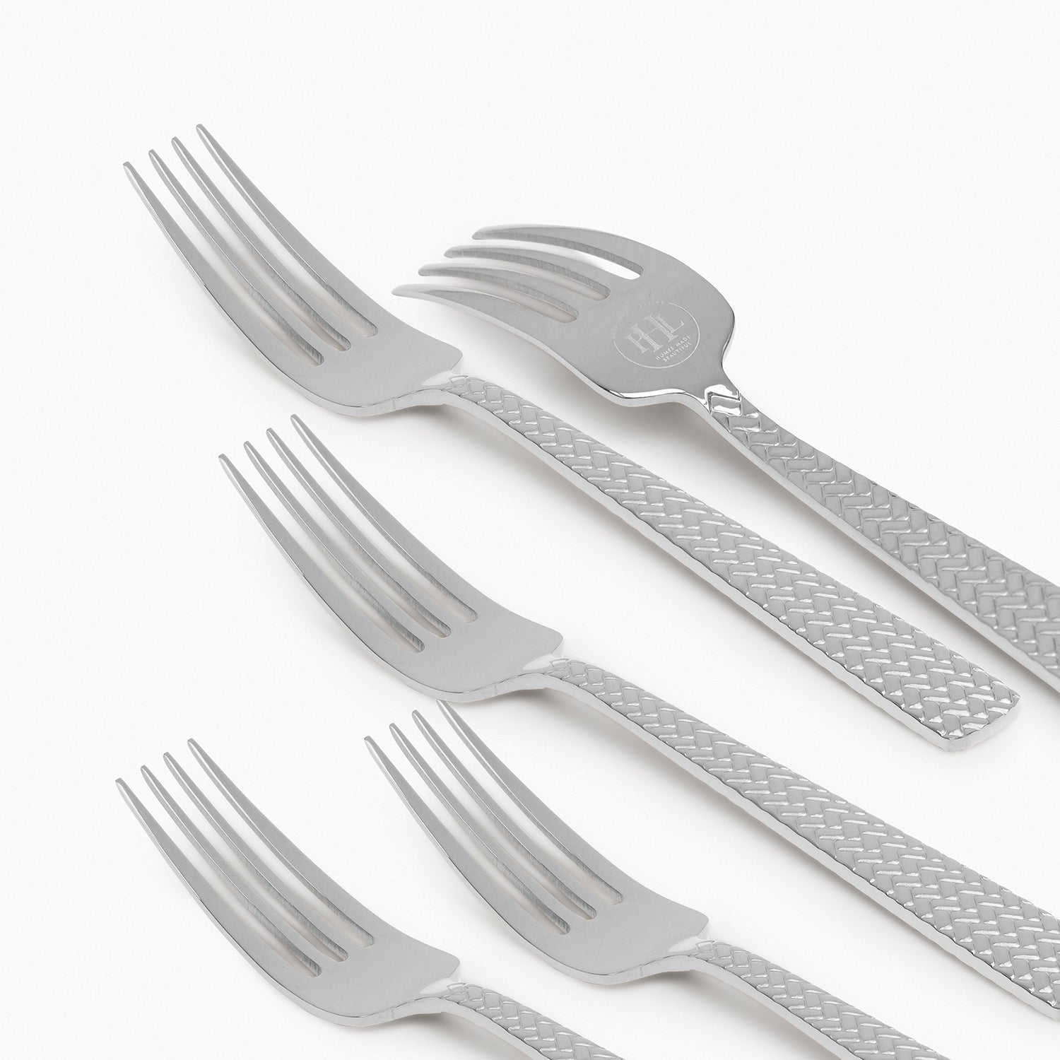 Set Of 6 Silver Steel Dessert Forks with Zig Zag Texture