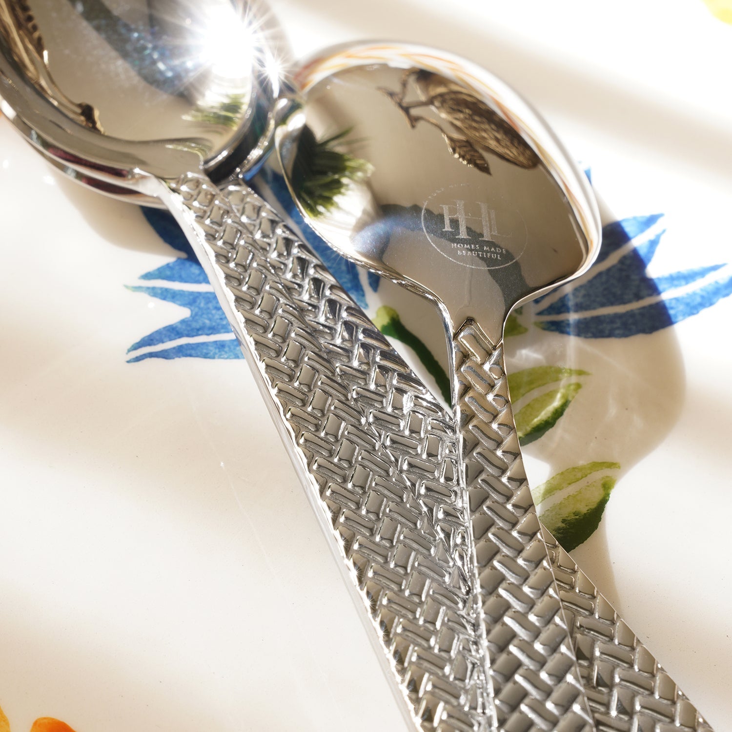 Set Of 6 Silver Steel Dessert Spoons with Zig Zag Texture