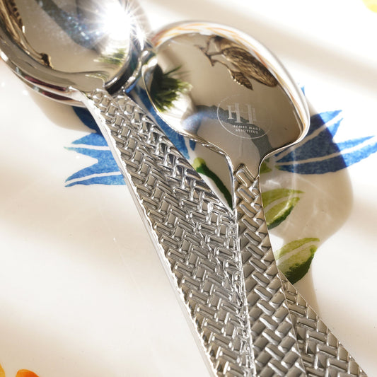 Set Of 6 Silver Steel Dessert Spoons with Zig Zag Texture