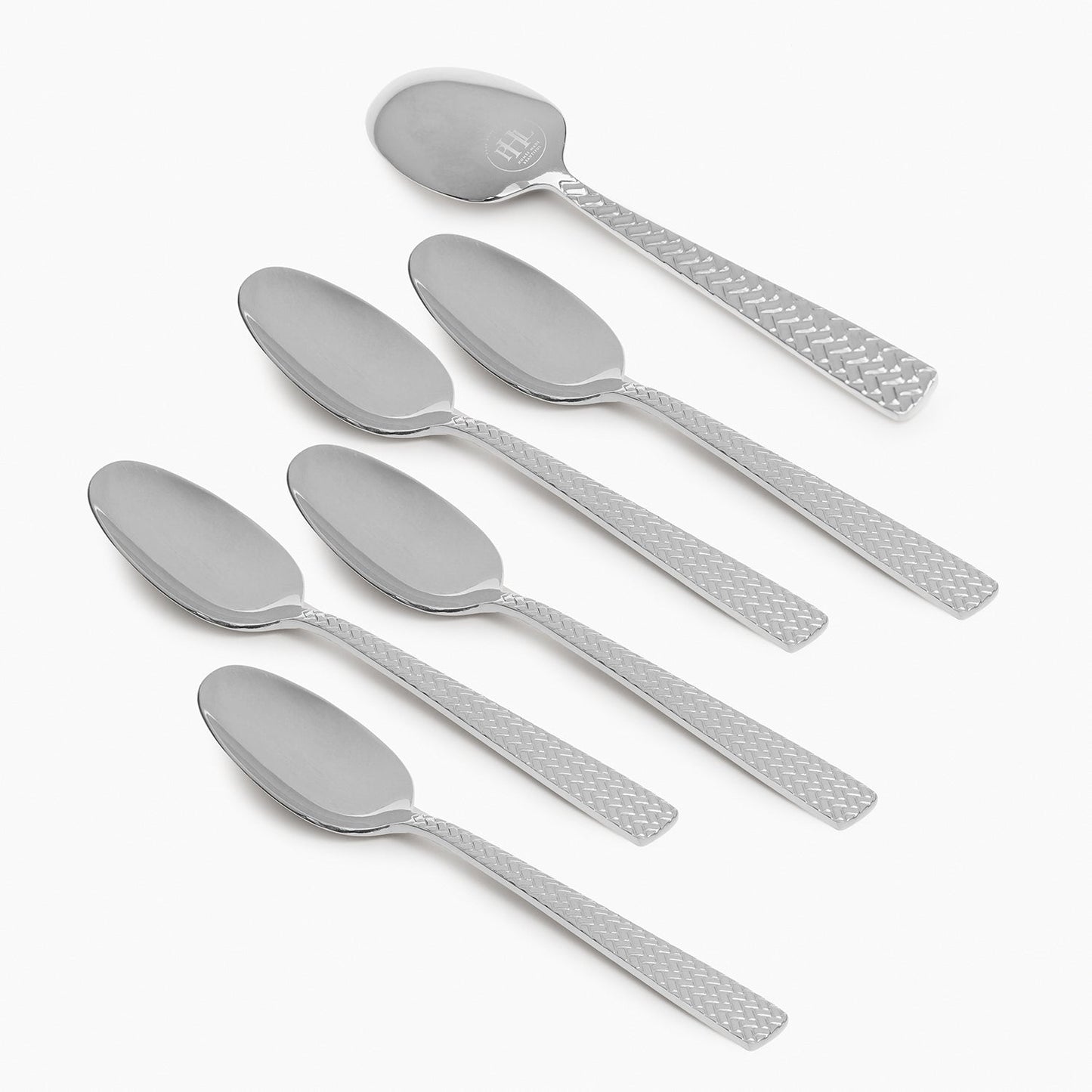 Set Of 6 Silver Steel Dessert Spoons with Zig Zag Texture