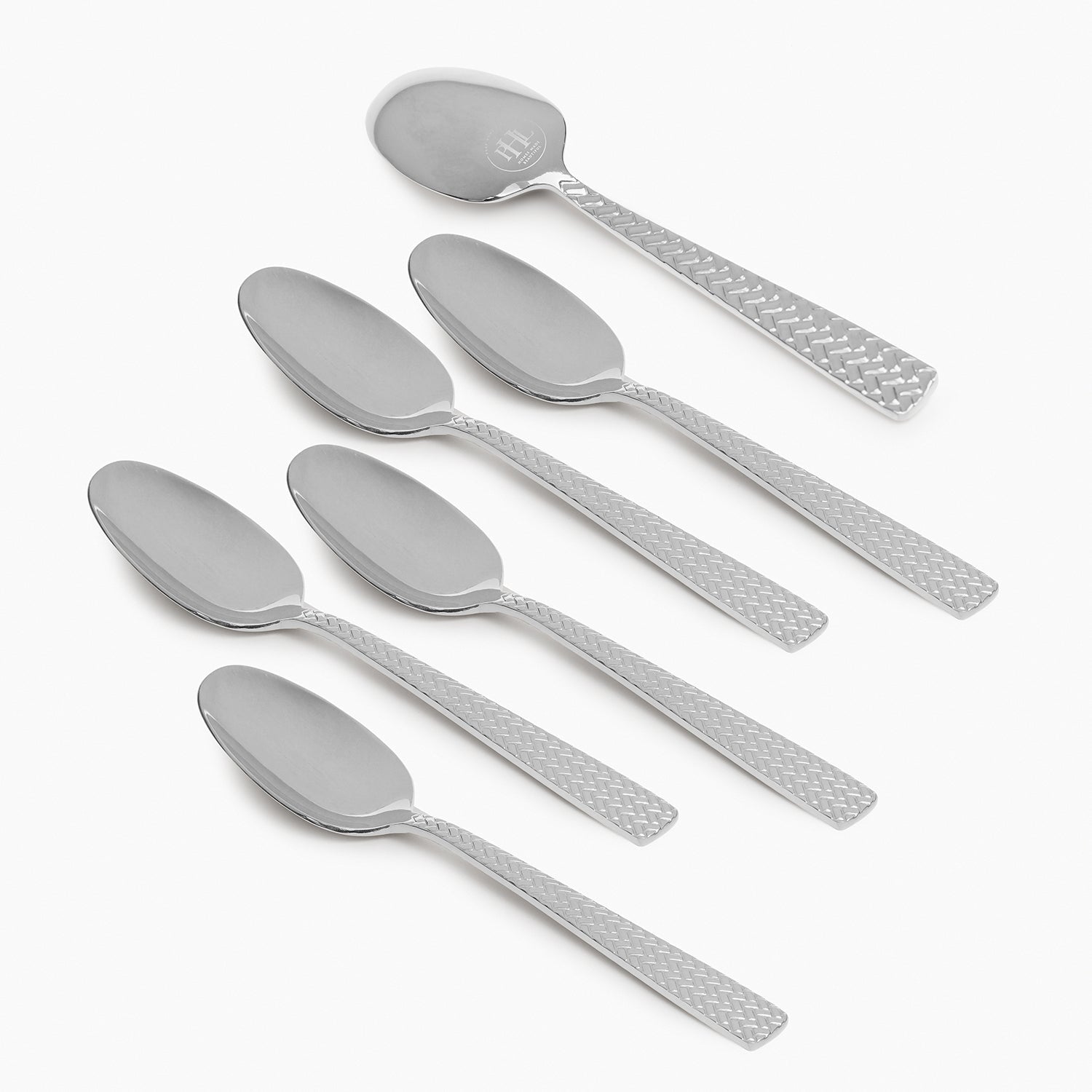 Set Of 6 Silver Steel Dessert Spoons with Zig Zag Texture