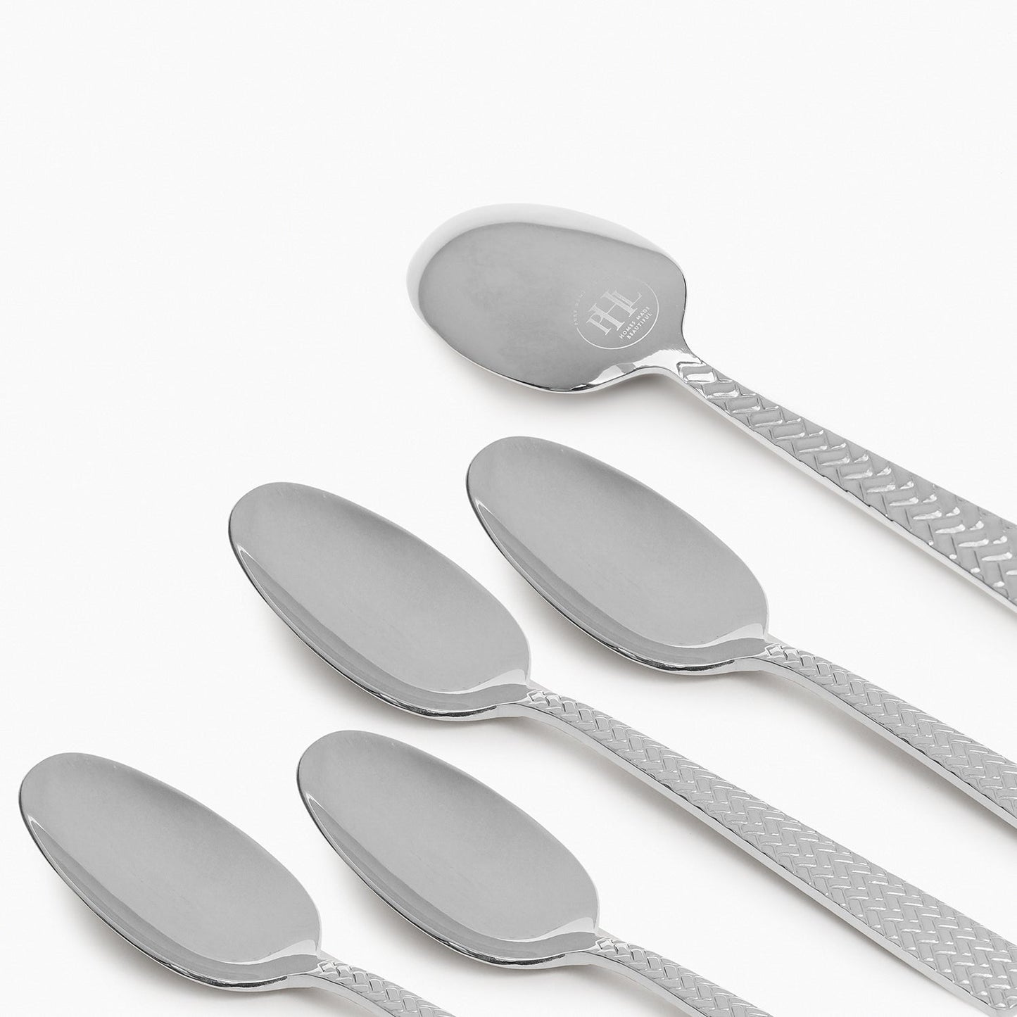 Set Of 6 Silver Steel Dessert Spoons with Zig Zag Texture