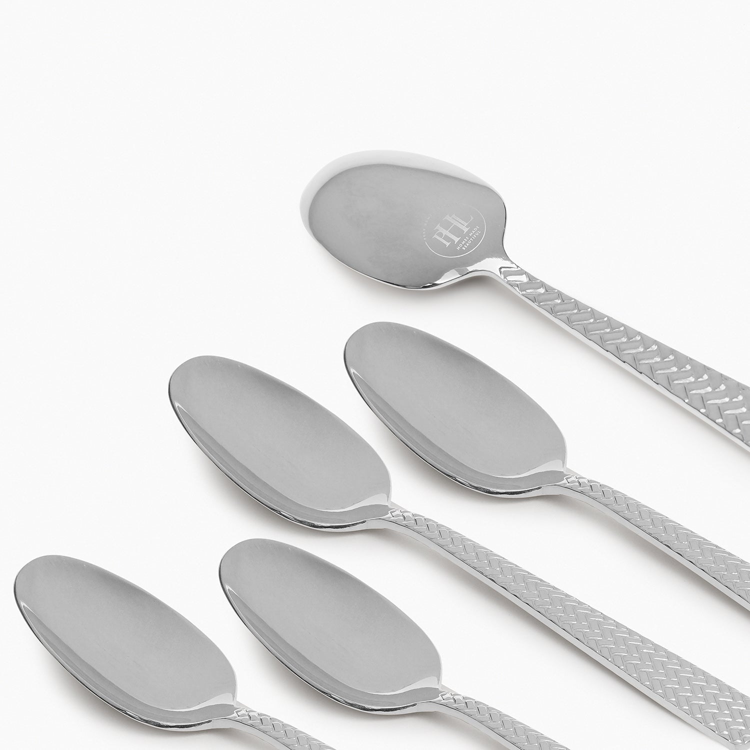 Set Of 6 Silver Steel Dessert Spoons with Zig Zag Texture