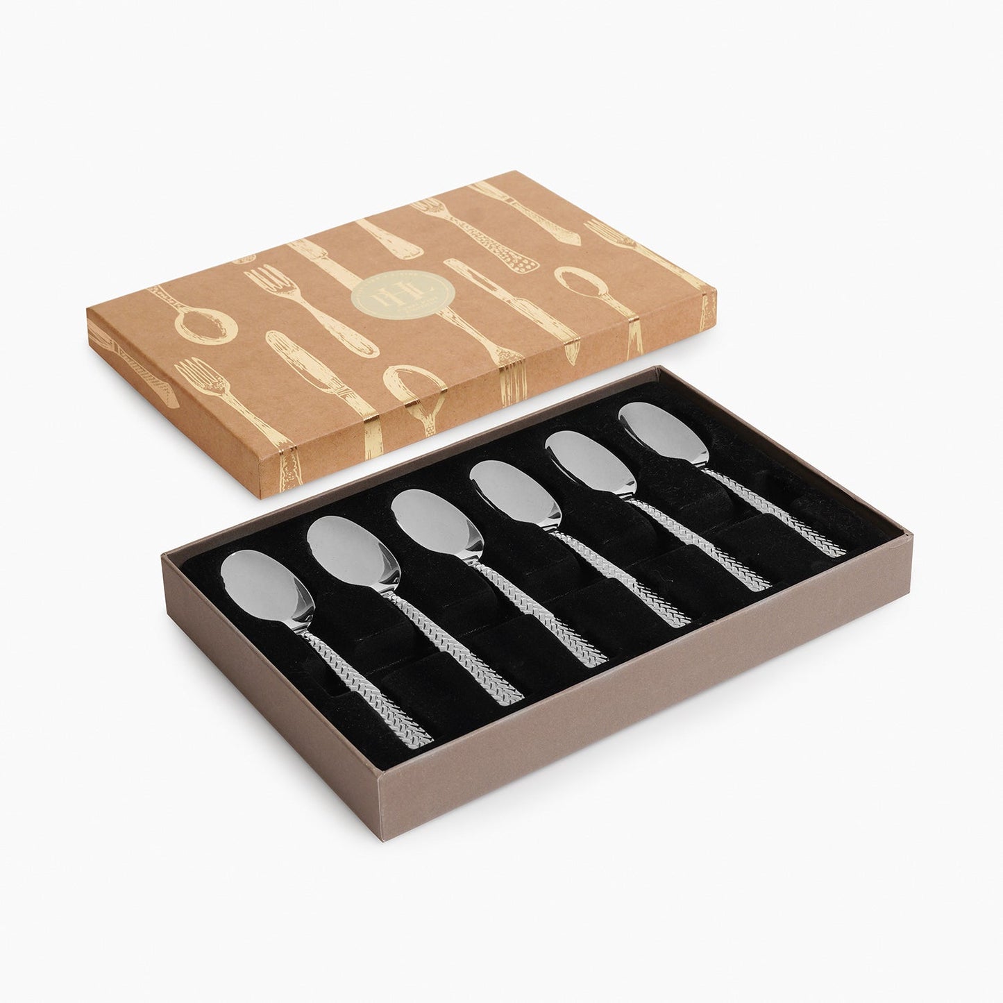 Set Of 6 Silver Steel Tea Spoons with Zig Zag Texture