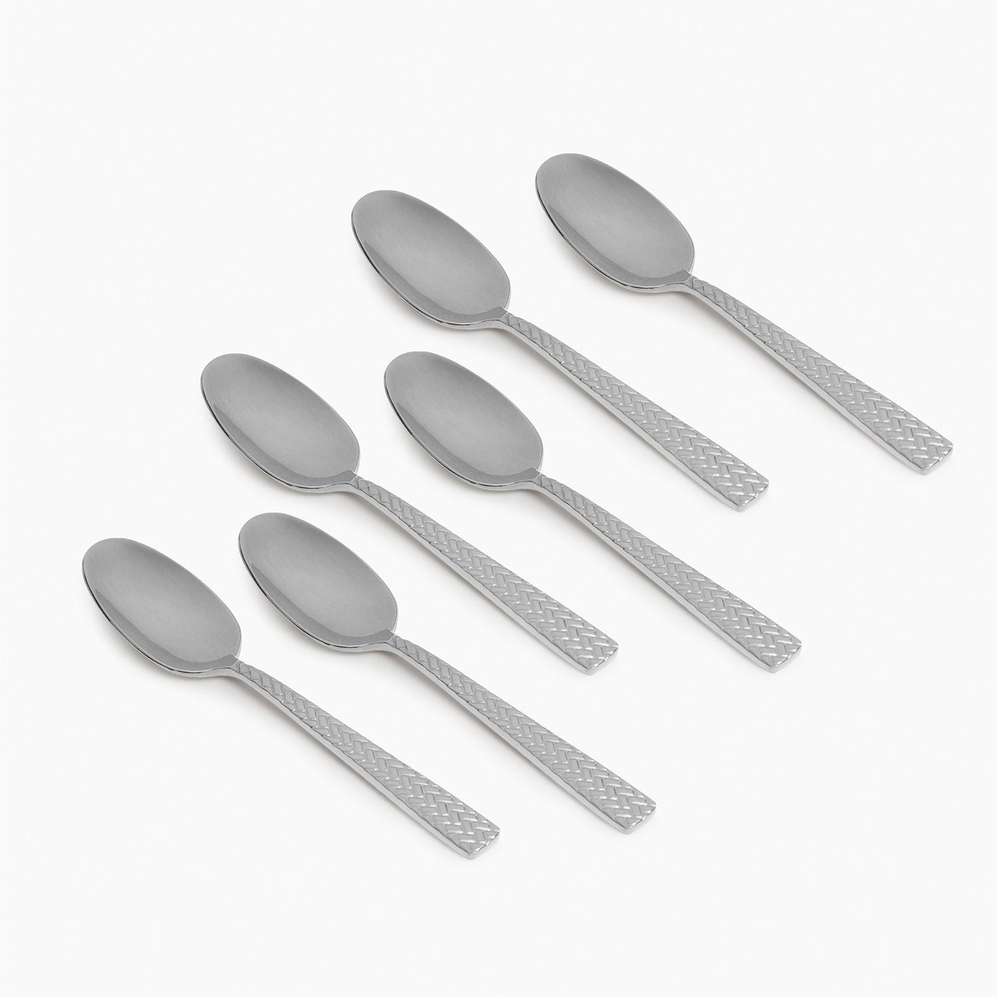 Set Of 6 Silver Steel Tea Spoons with Zig Zag Texture