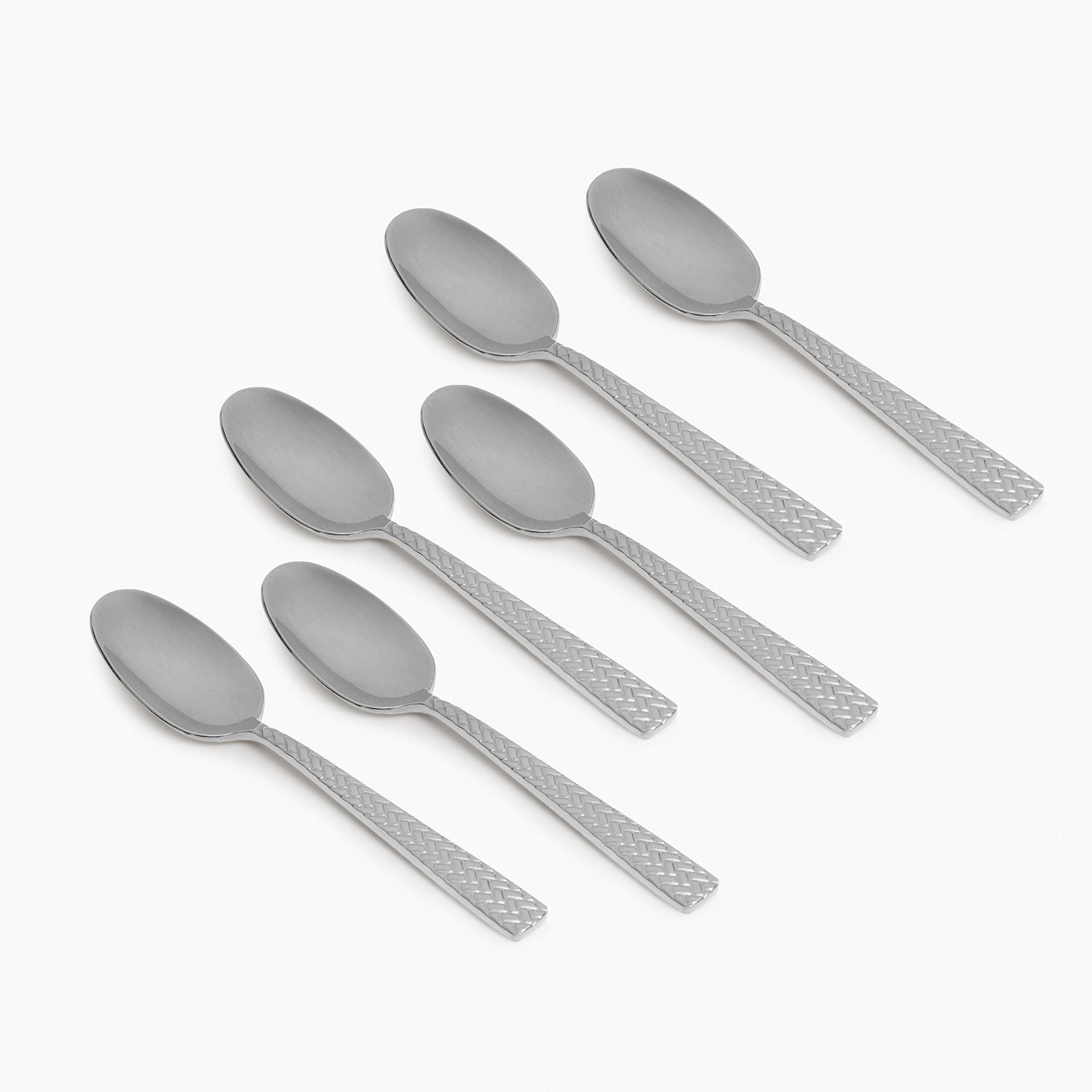 Set Of 6 Silver Steel Tea Spoons with Zig Zag Texture