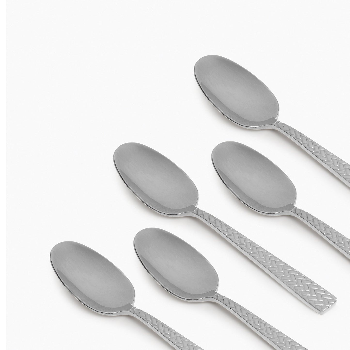 Set Of 6 Silver Steel Tea Spoons with Zig Zag Texture
