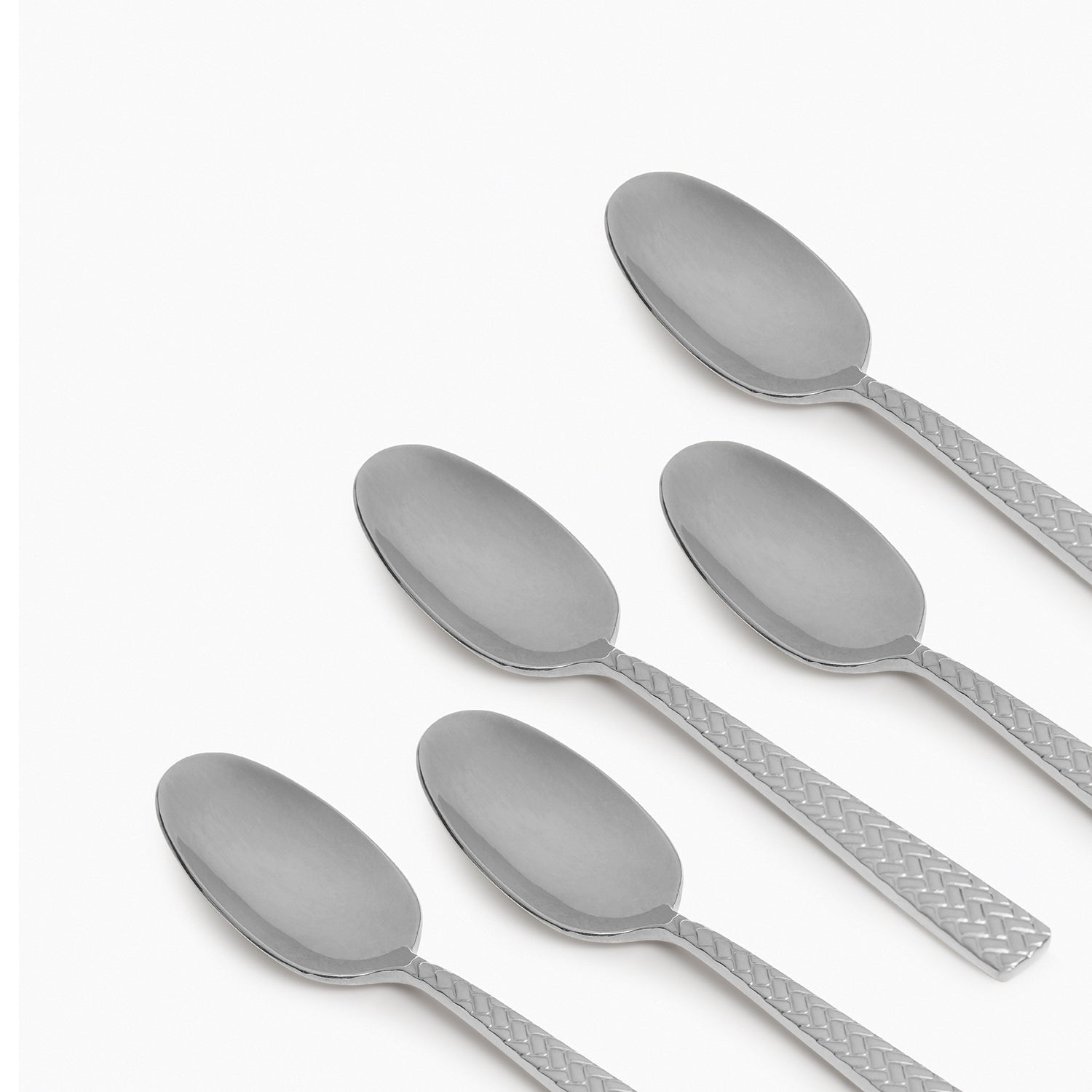 Set Of 6 Silver Steel Tea Spoons with Zig Zag Texture