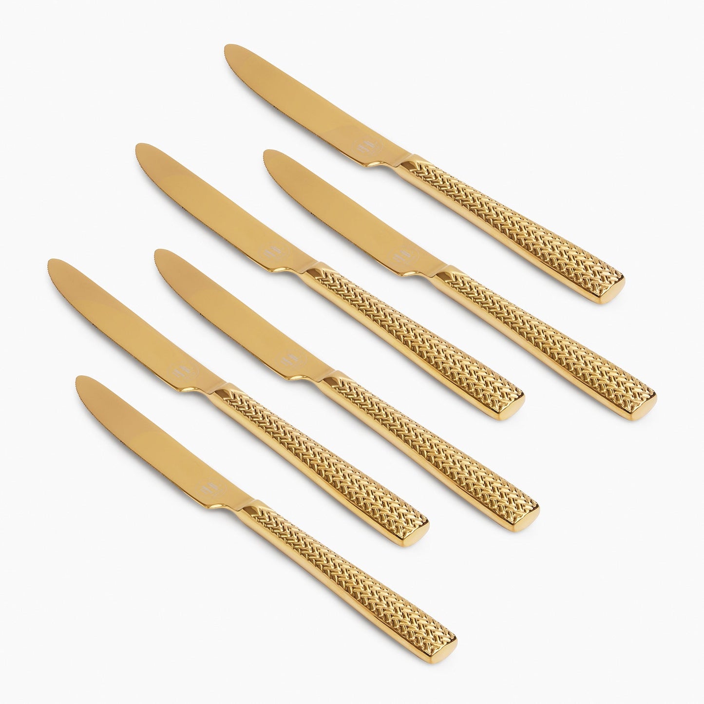Set Of 6 Gold Steel Dessert Knives with Zig Zag Texture