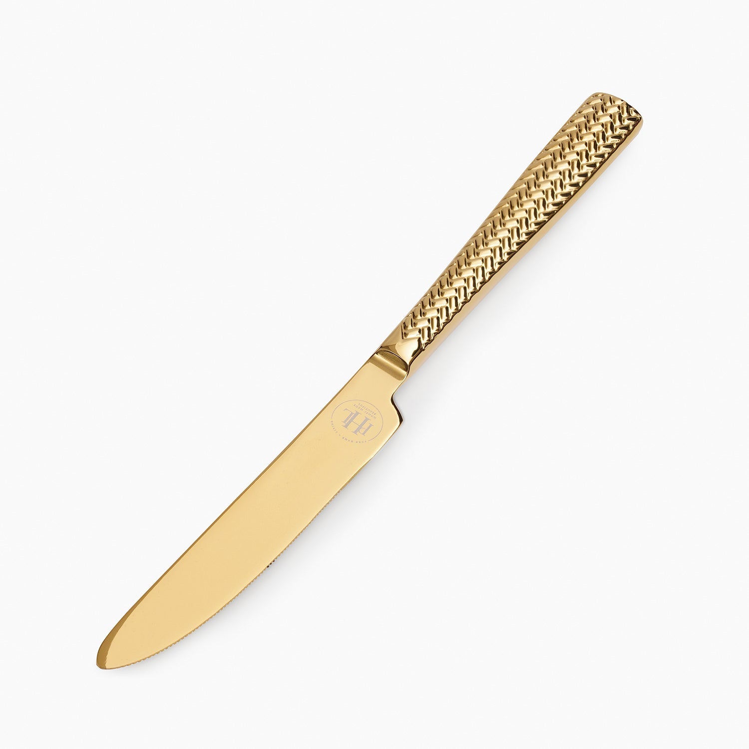 Set Of 6 Gold Steel Dessert Knives with Zig Zag Texture