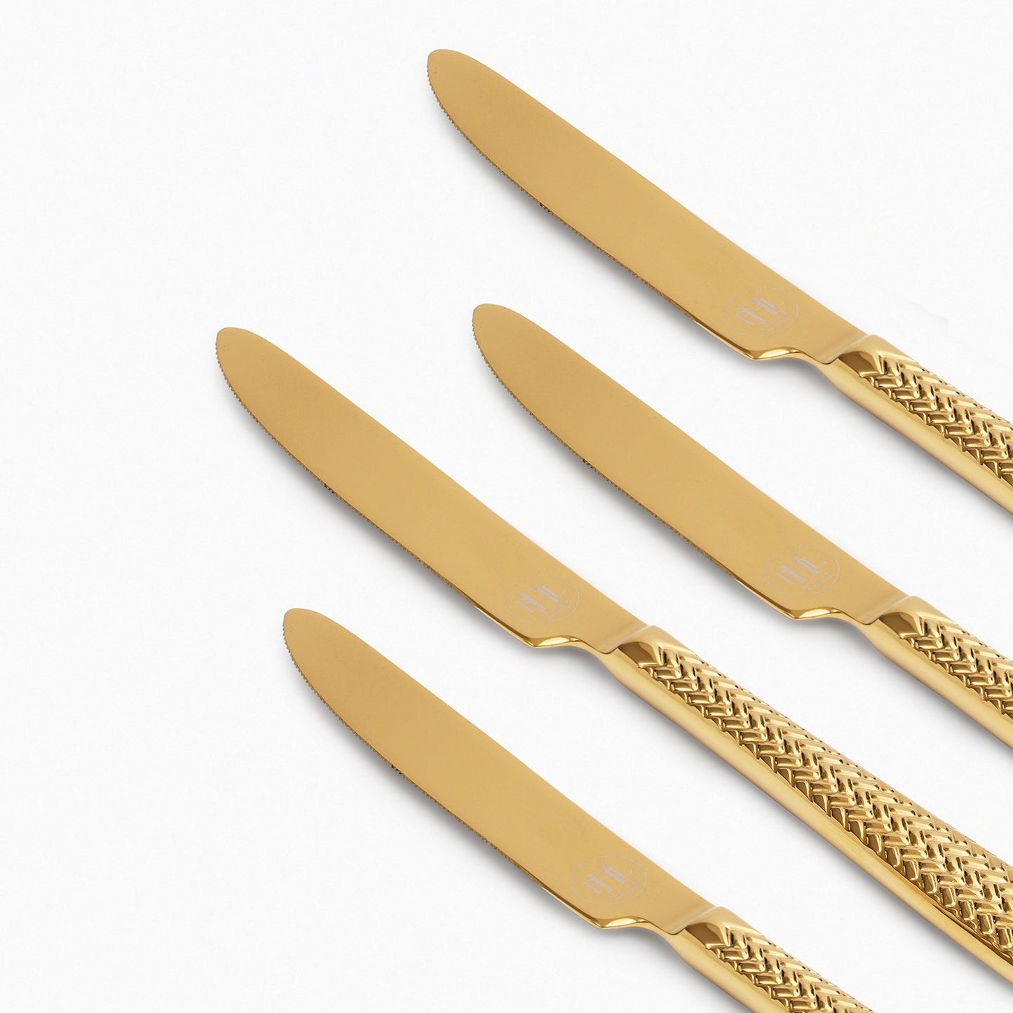 Set Of 6 Gold Steel Dessert Knives with Zig Zag Texture