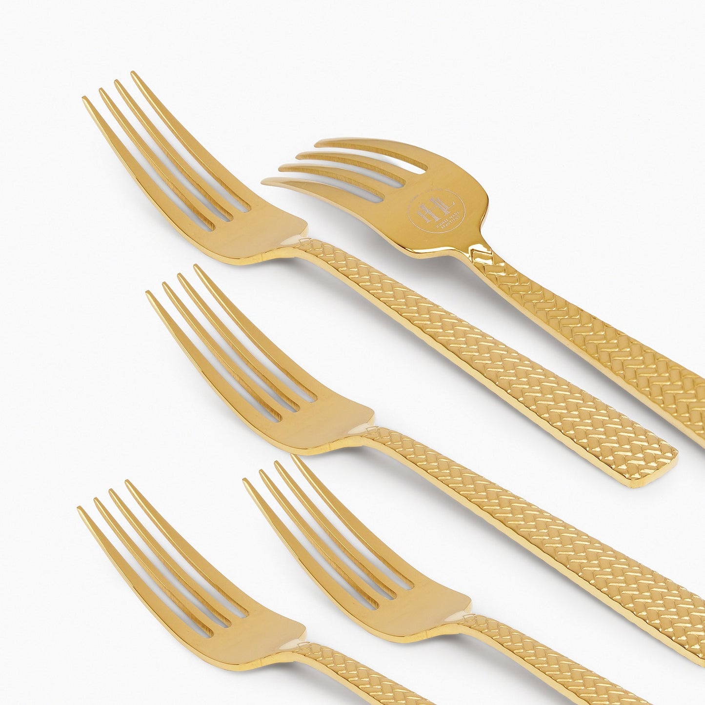 Set Of 6 Gold Steel Dessert Forks with Zig Zag Texture