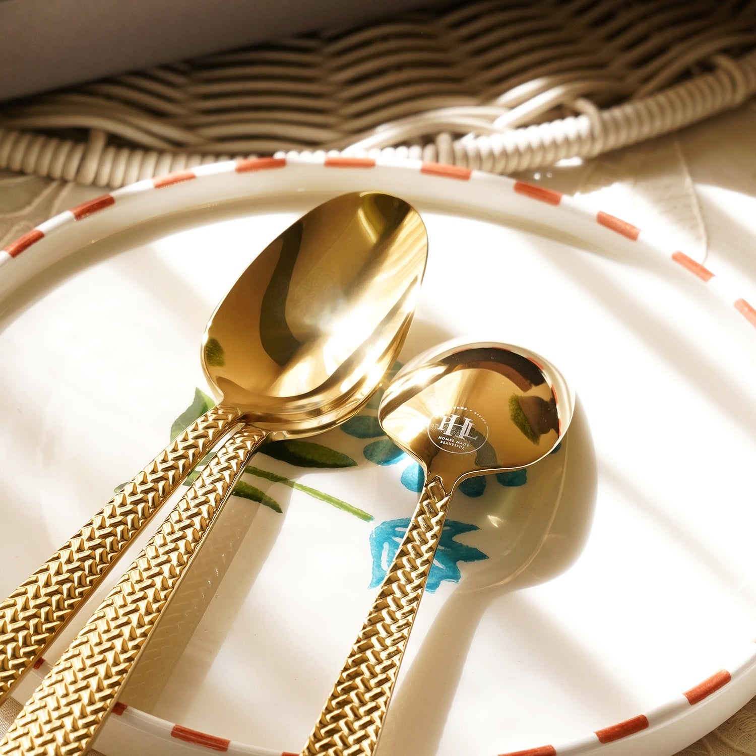 Set Of 6 Gold Steel Dessert Spoons with Zig Zag Texture