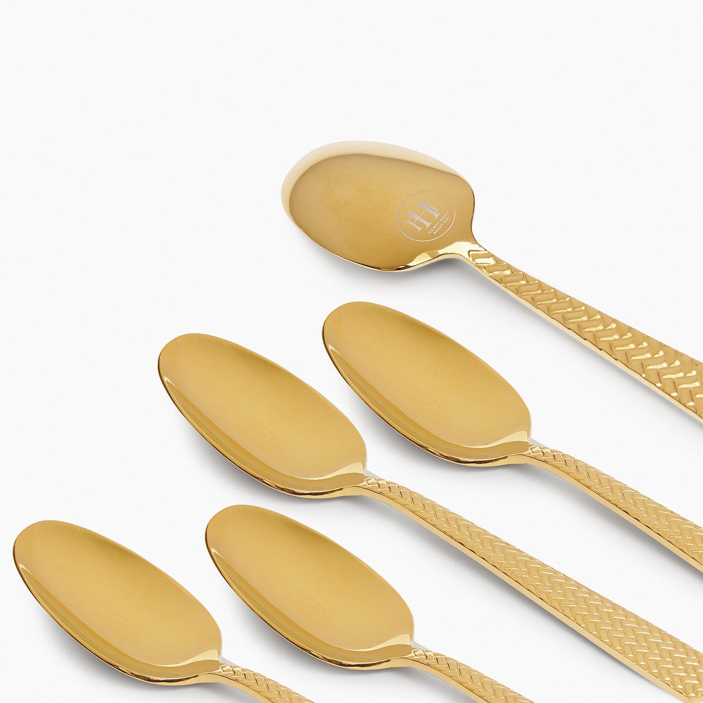 Set Of 6 Gold Steel Dessert Spoons with Zig Zag Texture