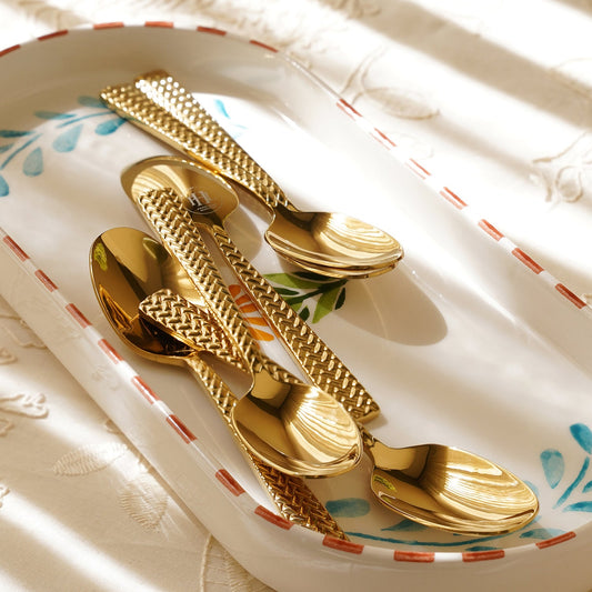Set of 6 Gold Stainless Steel Zig Zag Textured Tea Spoons