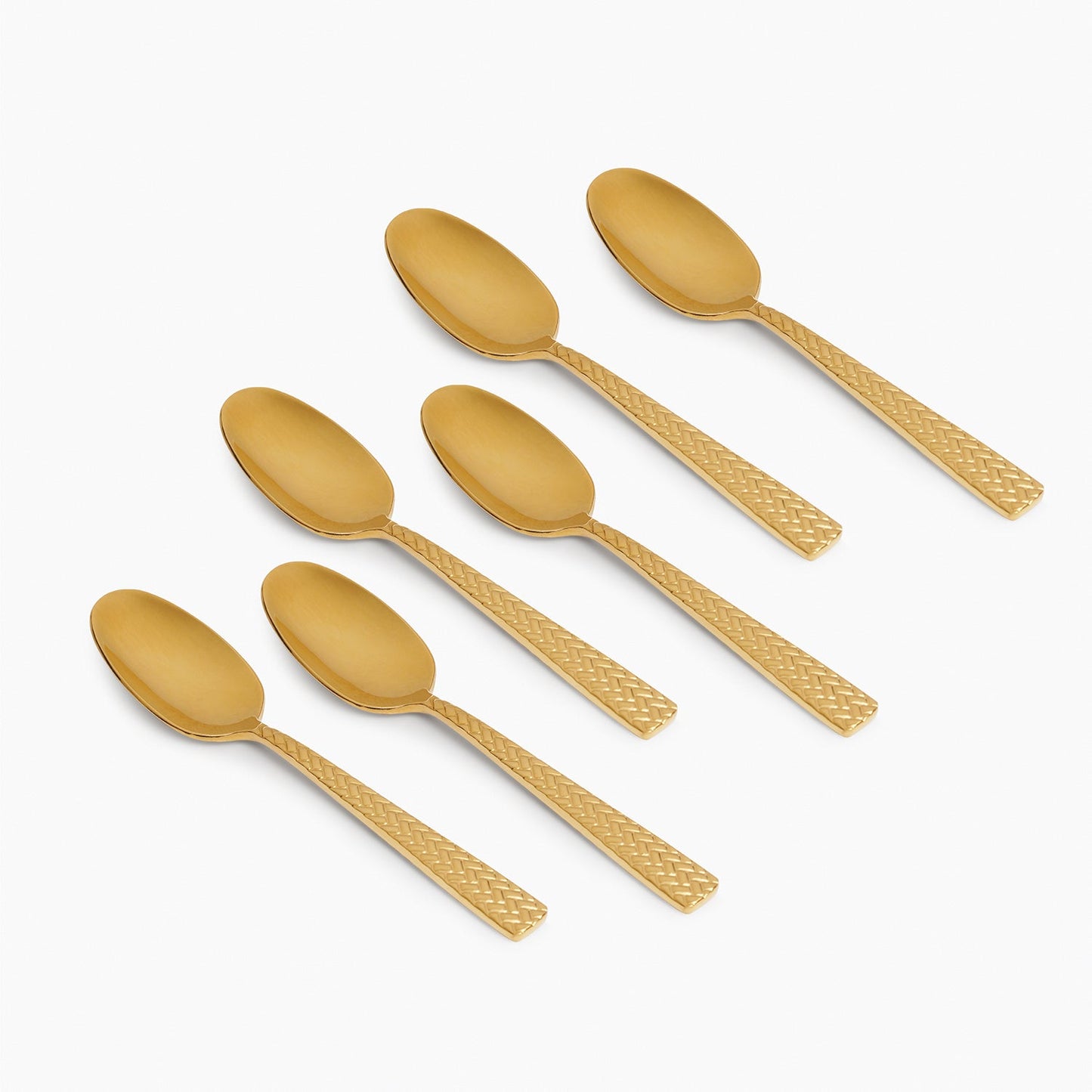 Set of 6 Gold Stainless Steel Zig Zag Textured Tea Spoons
