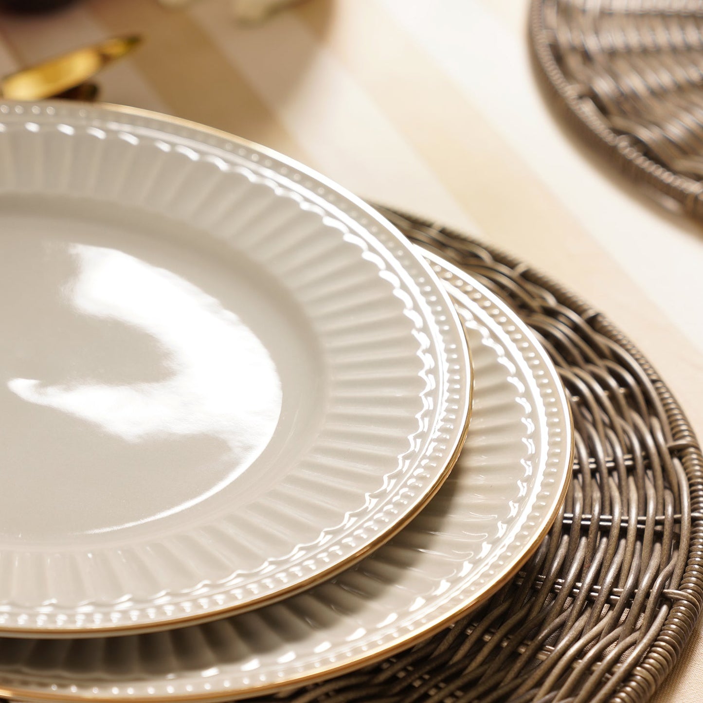 Set of 2 Light Grey Ceramic Dessert Plates