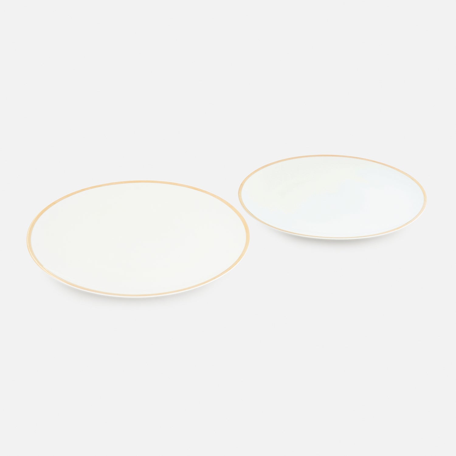 Set of 2 White Gold Rim Ceramic Dessert Plates