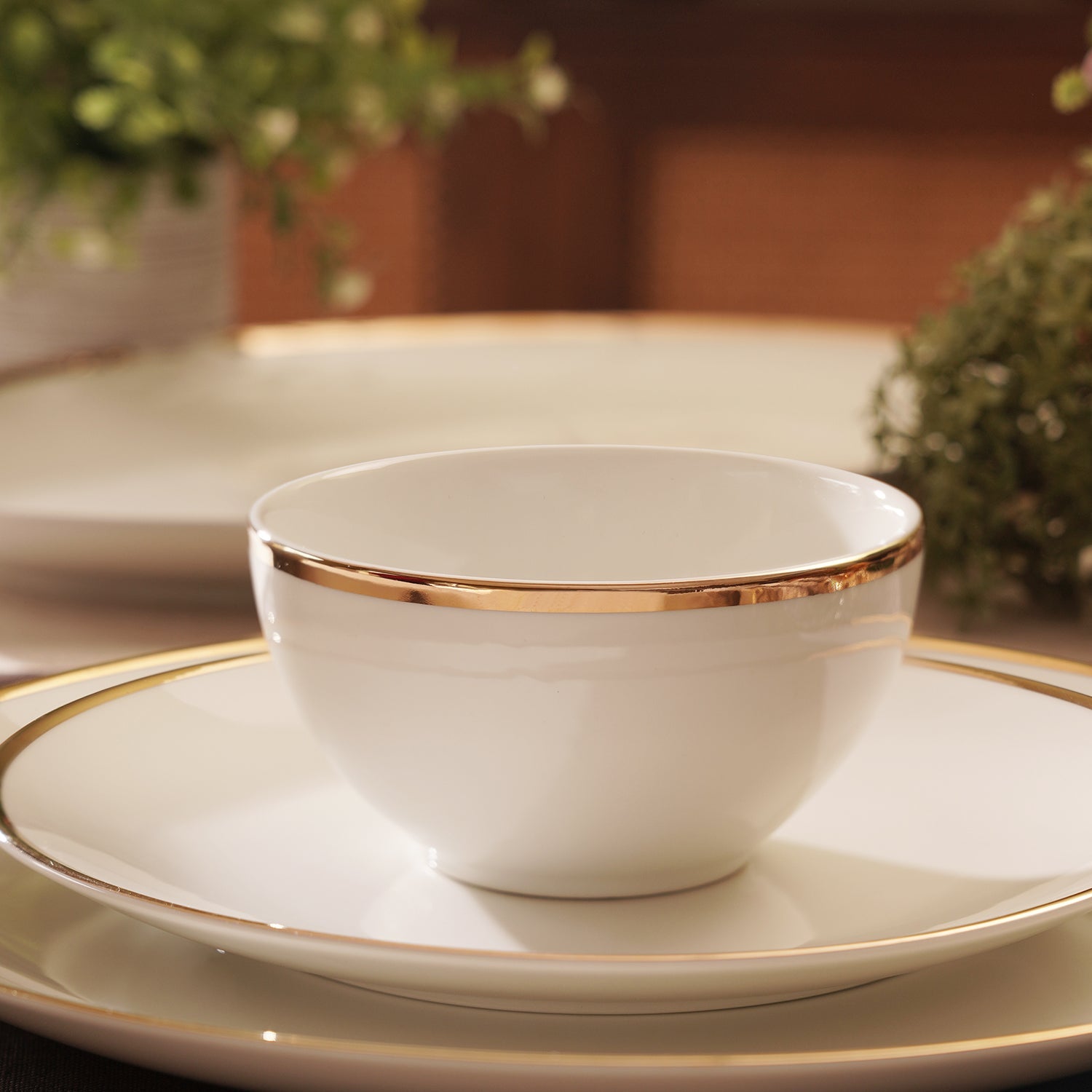 Set of 2 White Gold Rim Ceramic Small Bowls