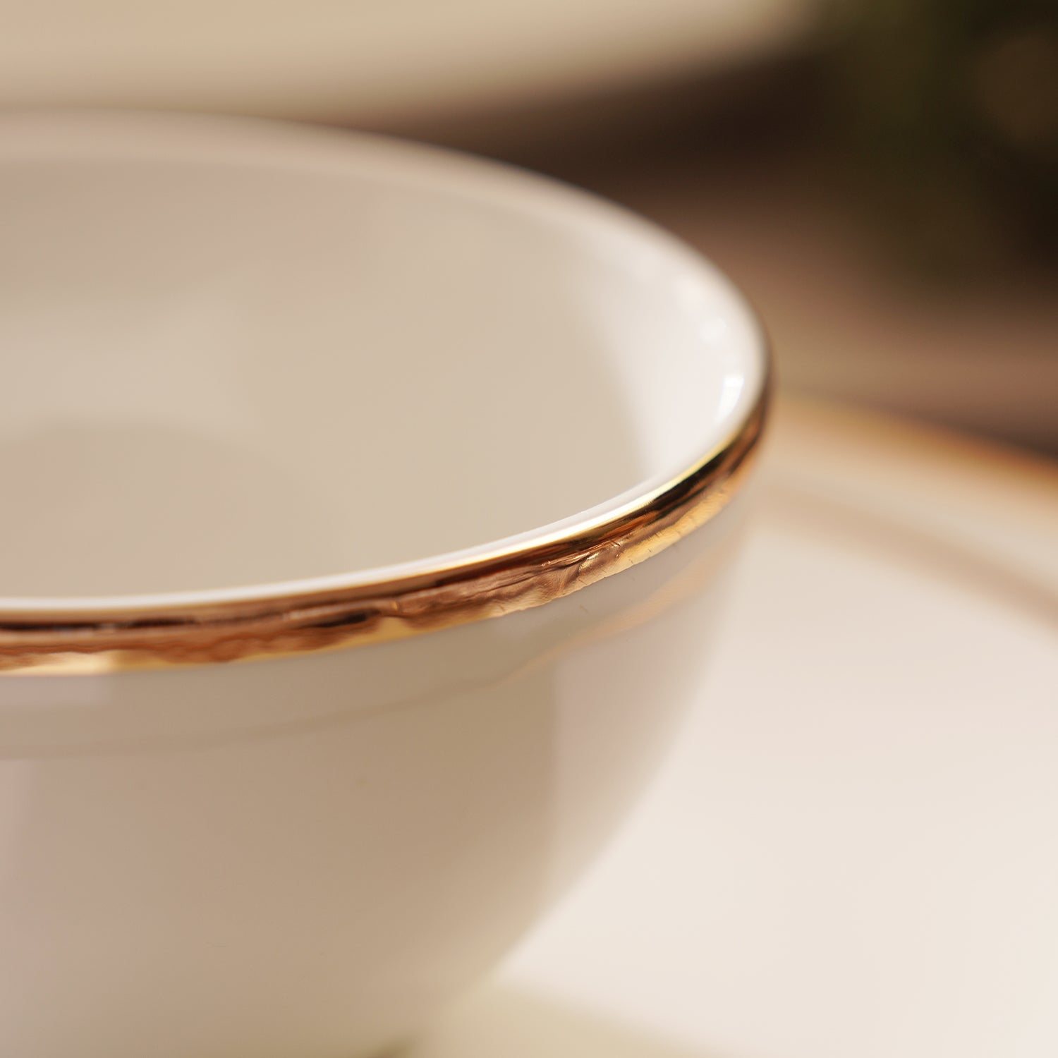 Set of 2 White Gold Rim Ceramic Small Bowls