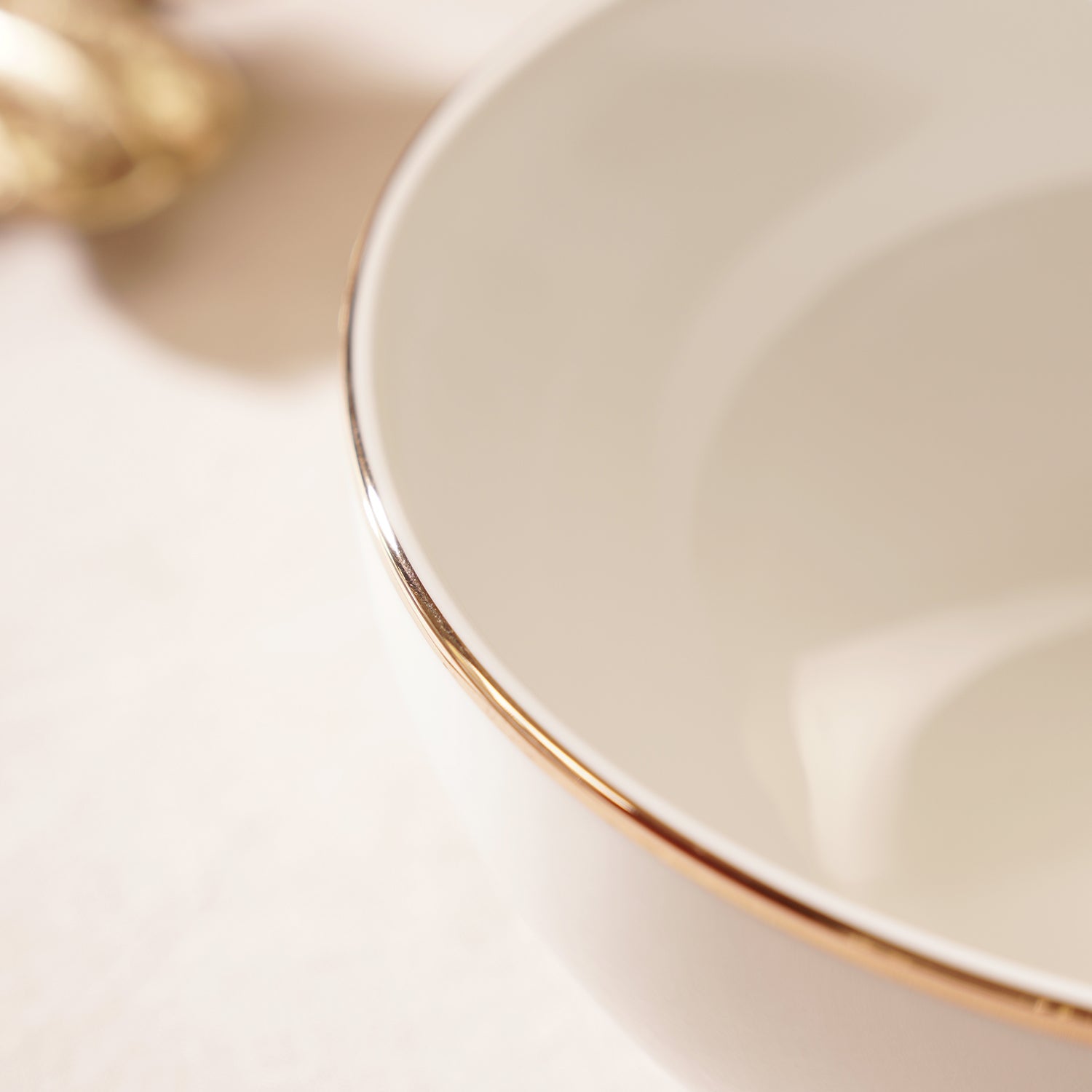 White Gold Rim Ceramic Serving Bowl