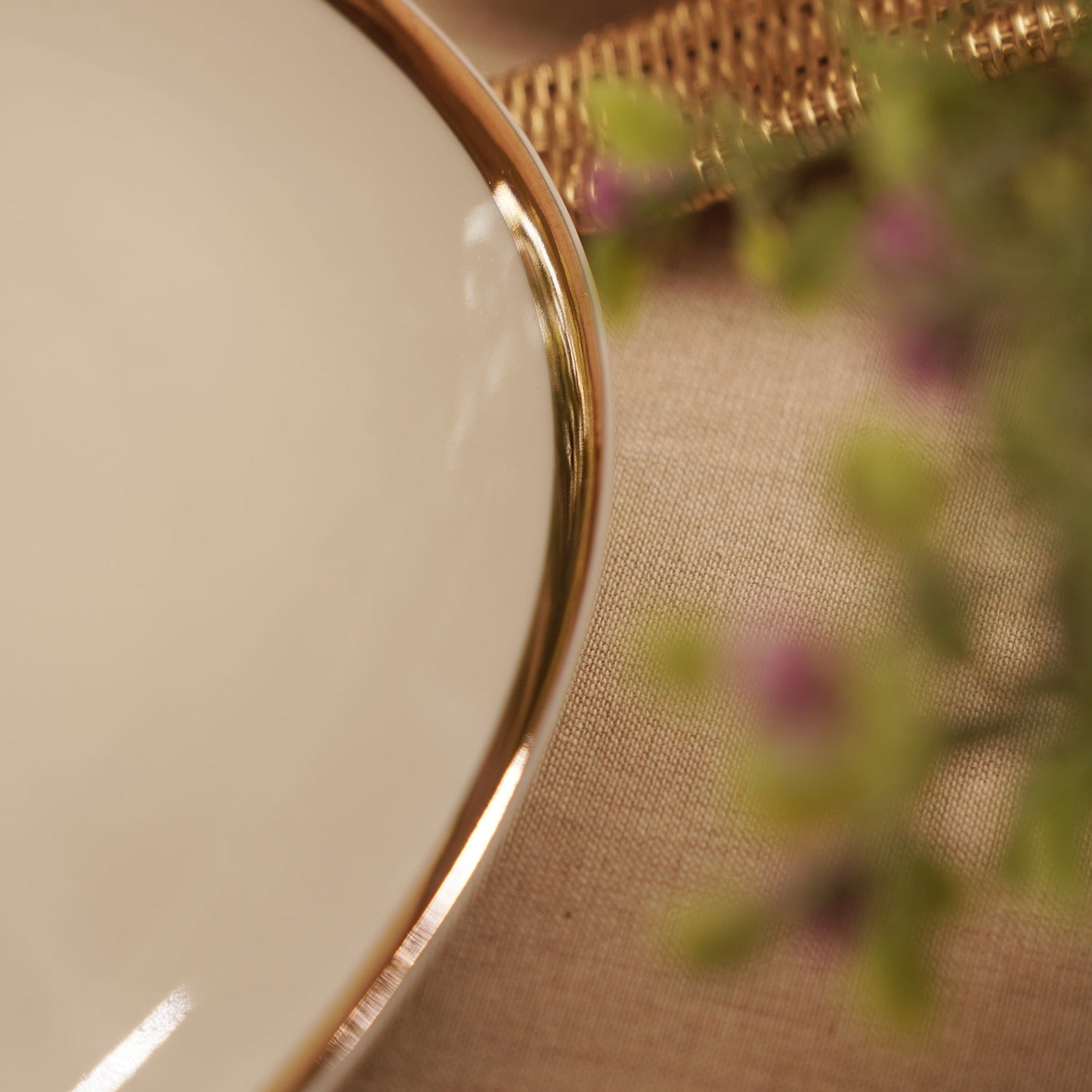 White Gold Rim Ceramic Rice Platter