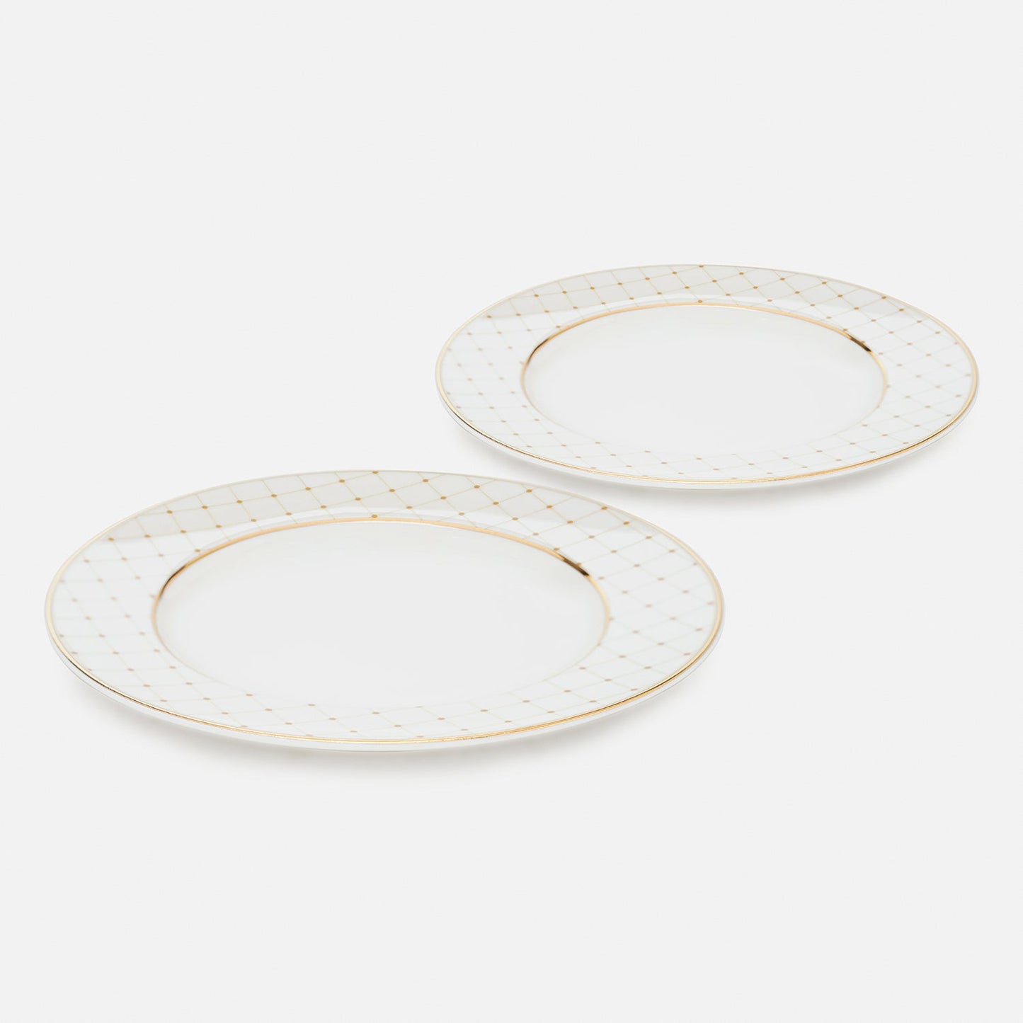 Set of 2 Ivory Ceramic Criss Cross Detail Dessert Plates
