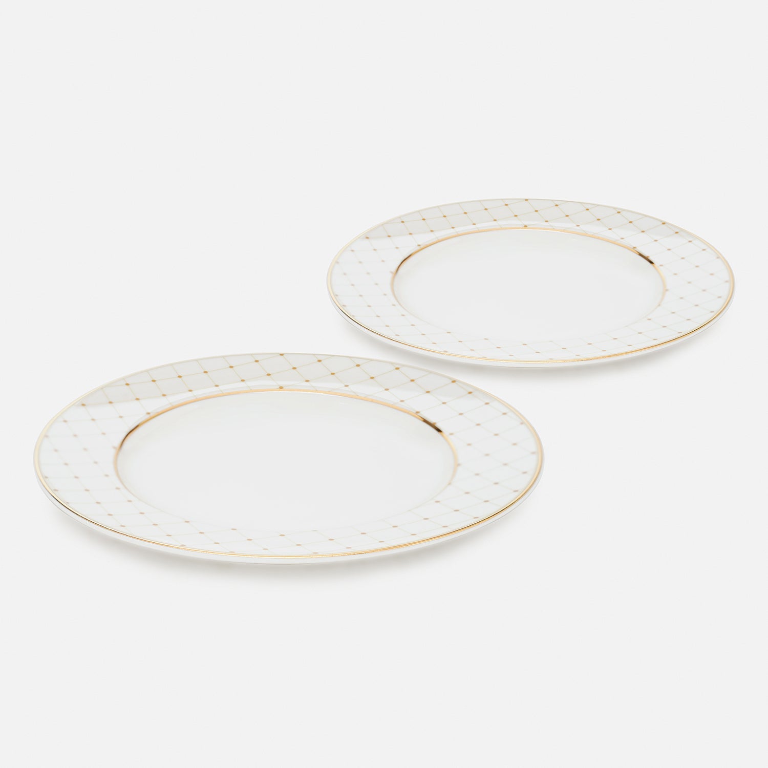 Set of 2 Ivory Ceramic Criss Cross Detail Dessert Plates