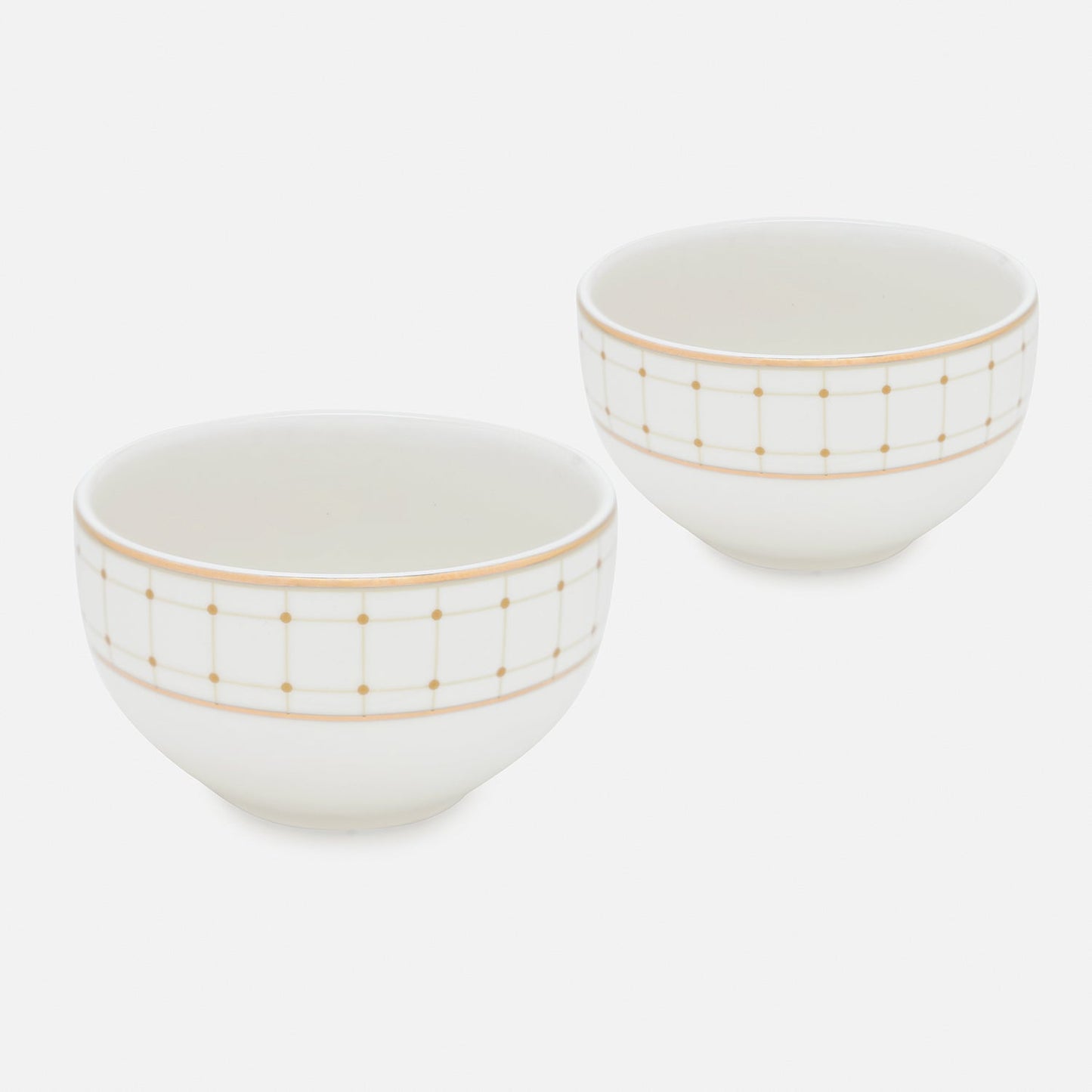 Set of 2 Ivory Ceramic Criss Cross Detail Small Bowls