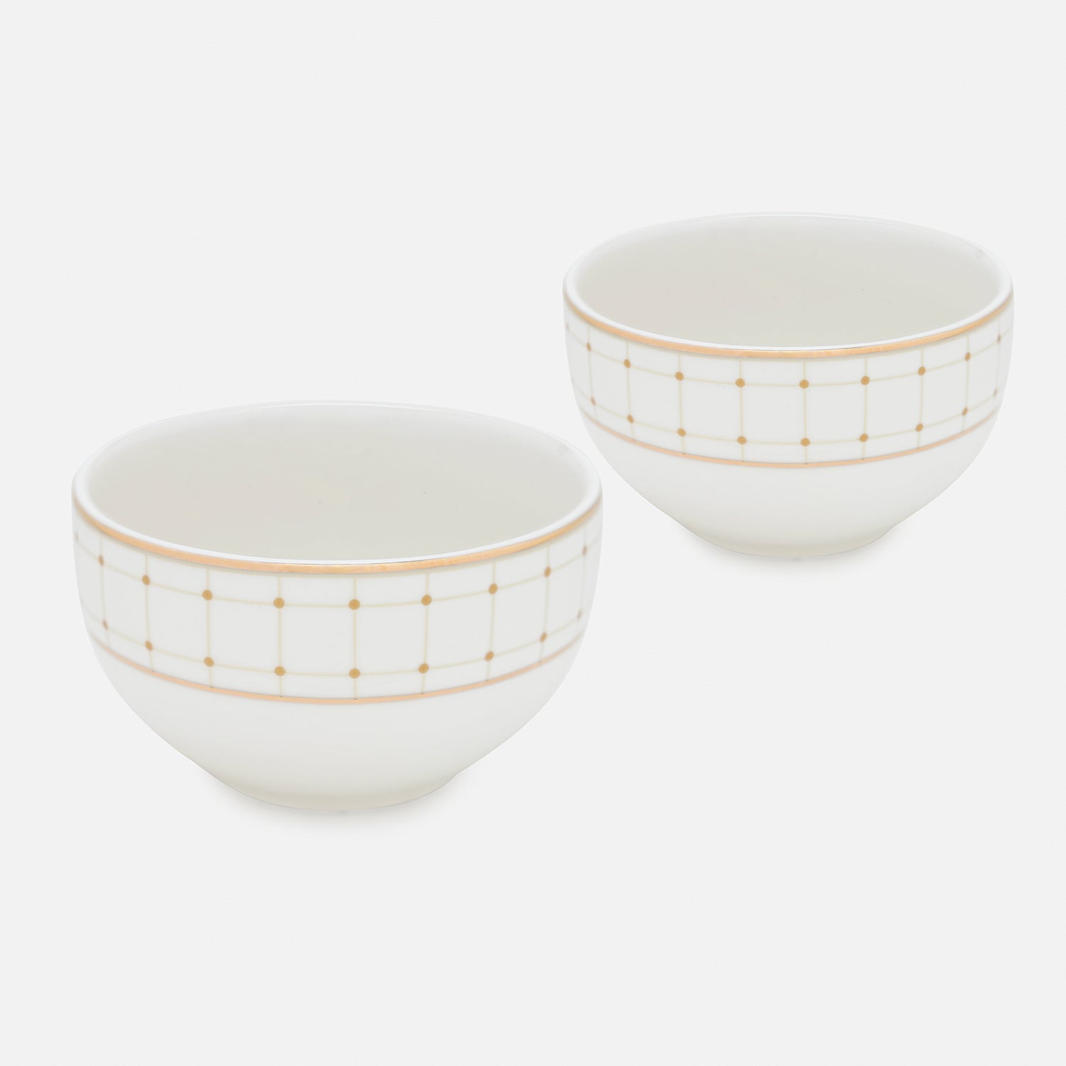 Set of 2 Ivory Ceramic Criss Cross Detail Small Bowls