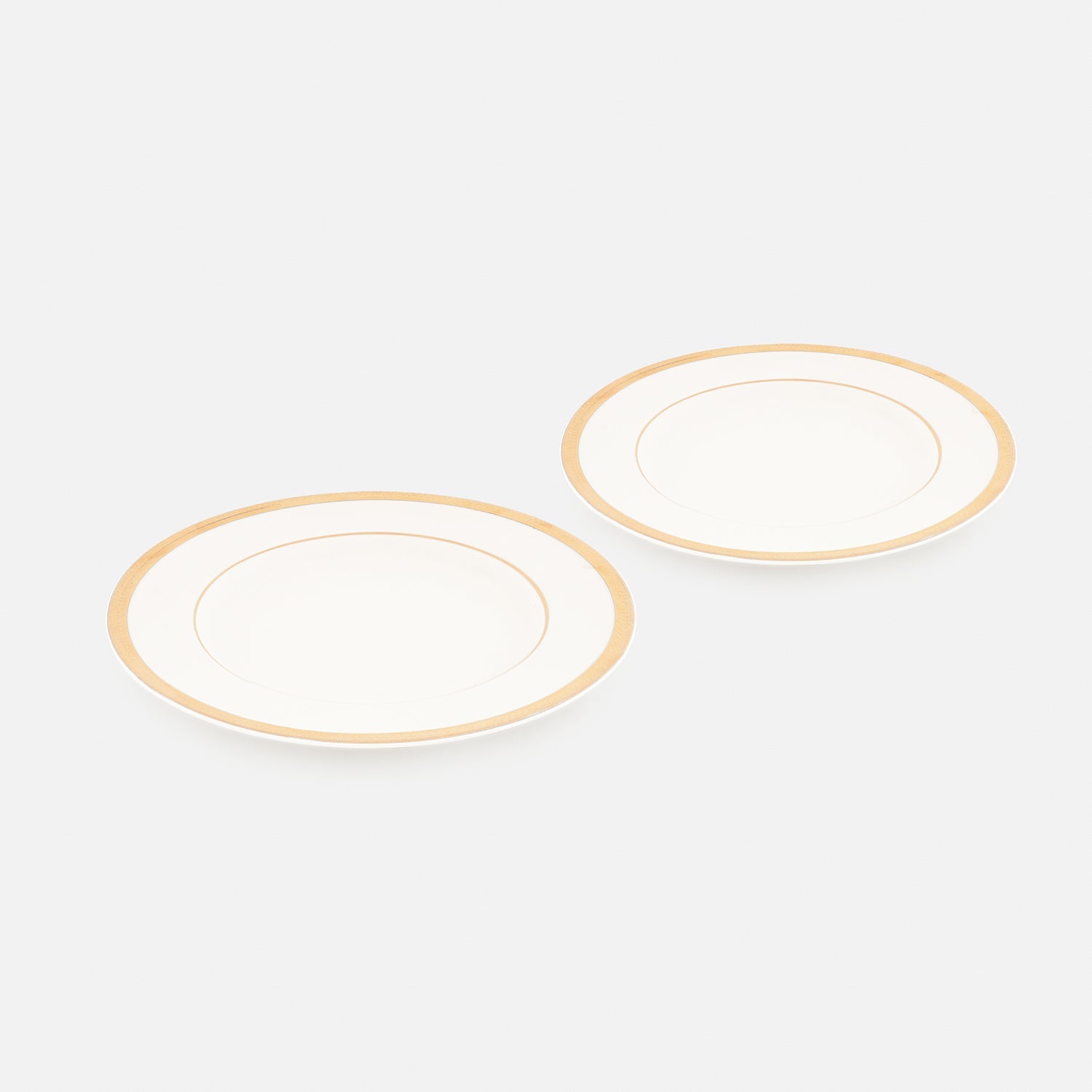 Set of 2 White Gold Rim Ceramic Dessert Plates