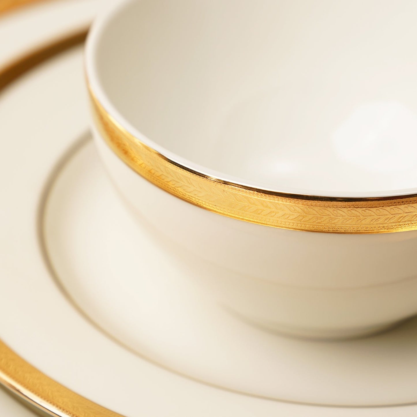 Set of 2 White Gold Rim Ceramic Side Bowls
