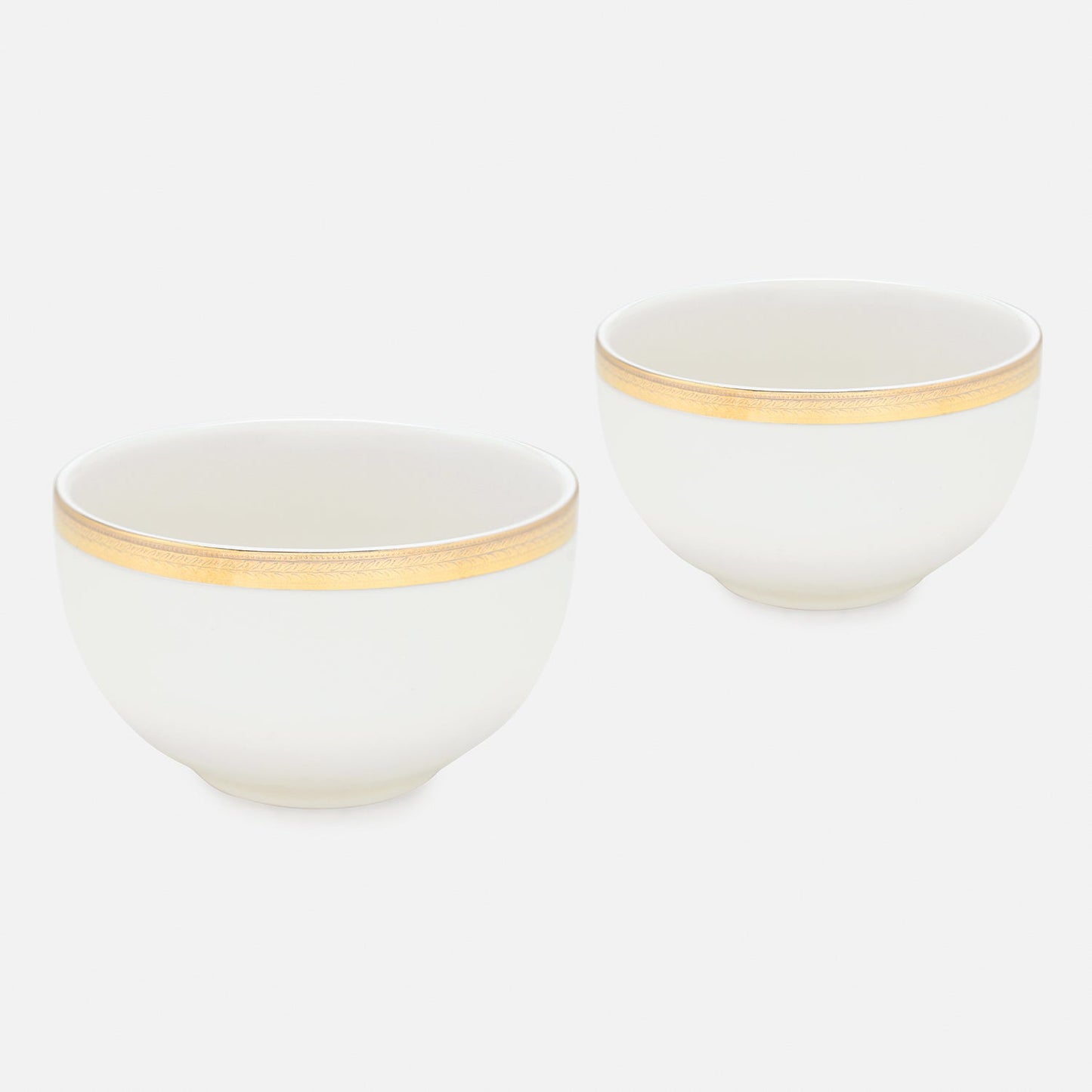 Set of 2 White Gold Rim Ceramic Side Bowls