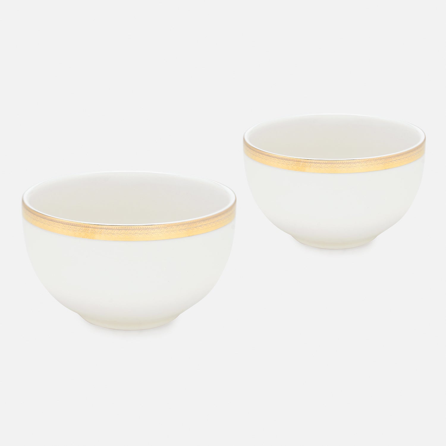 Set of 2 White Gold Rim Ceramic Side Bowls