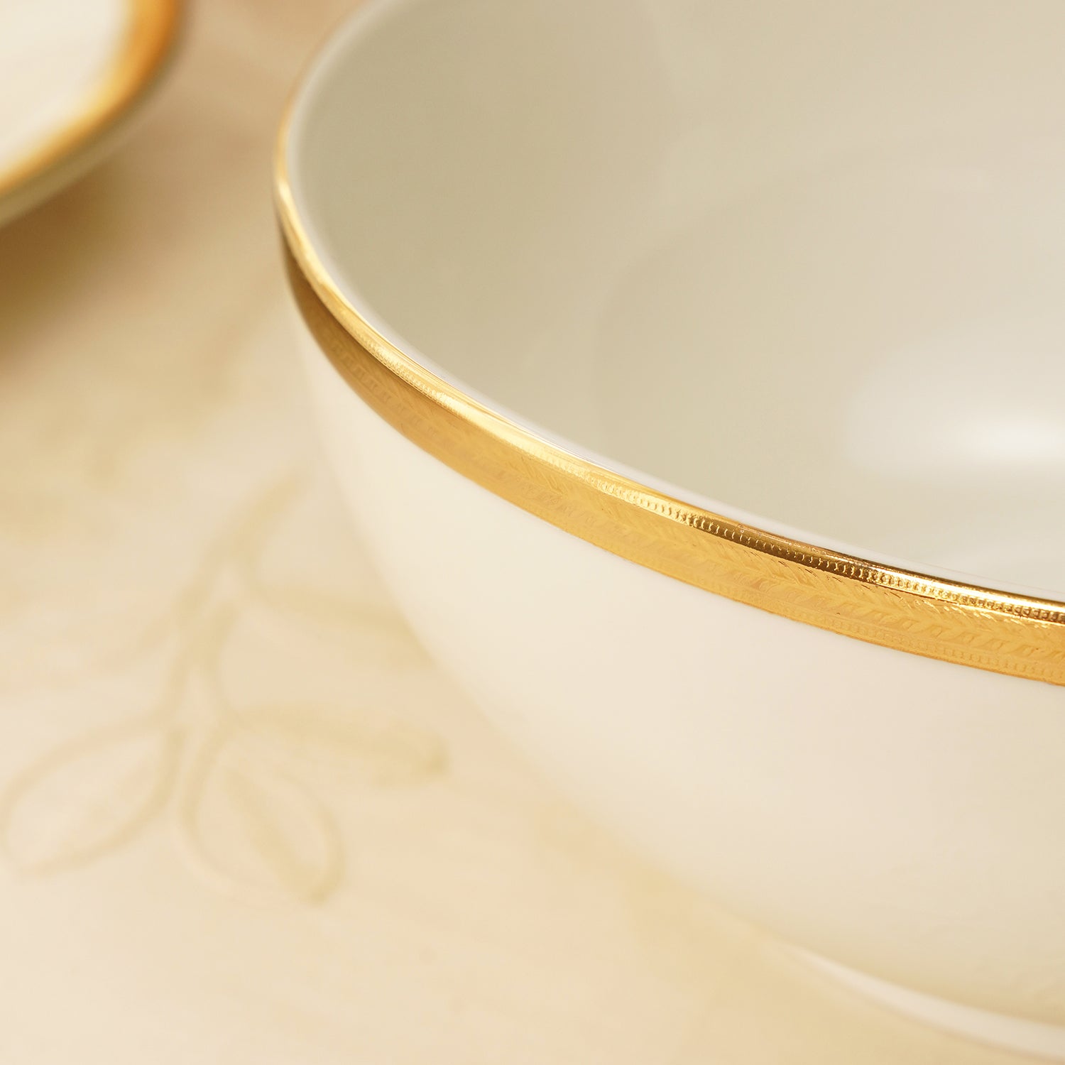 White Gold Rim Ceramic Serving Bowl