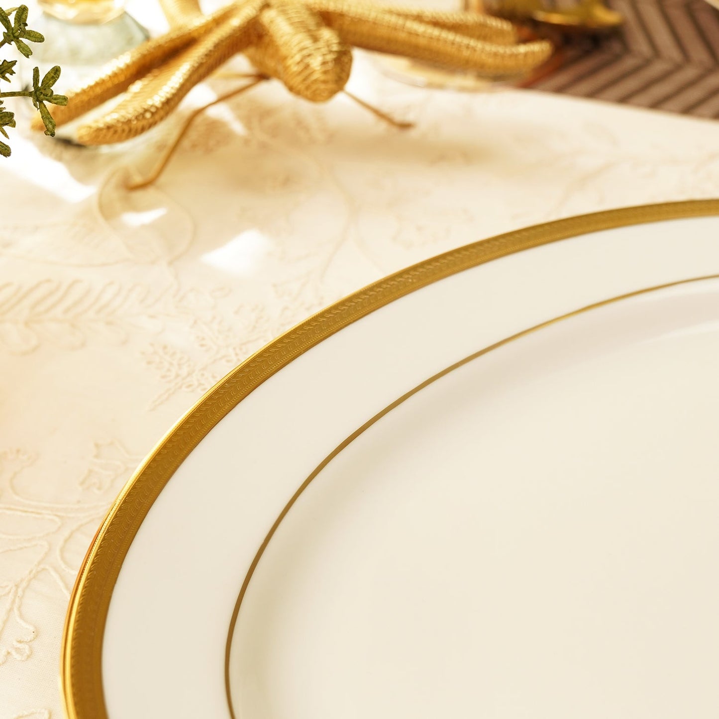 White Gold Rim Ceramic Rice Platter