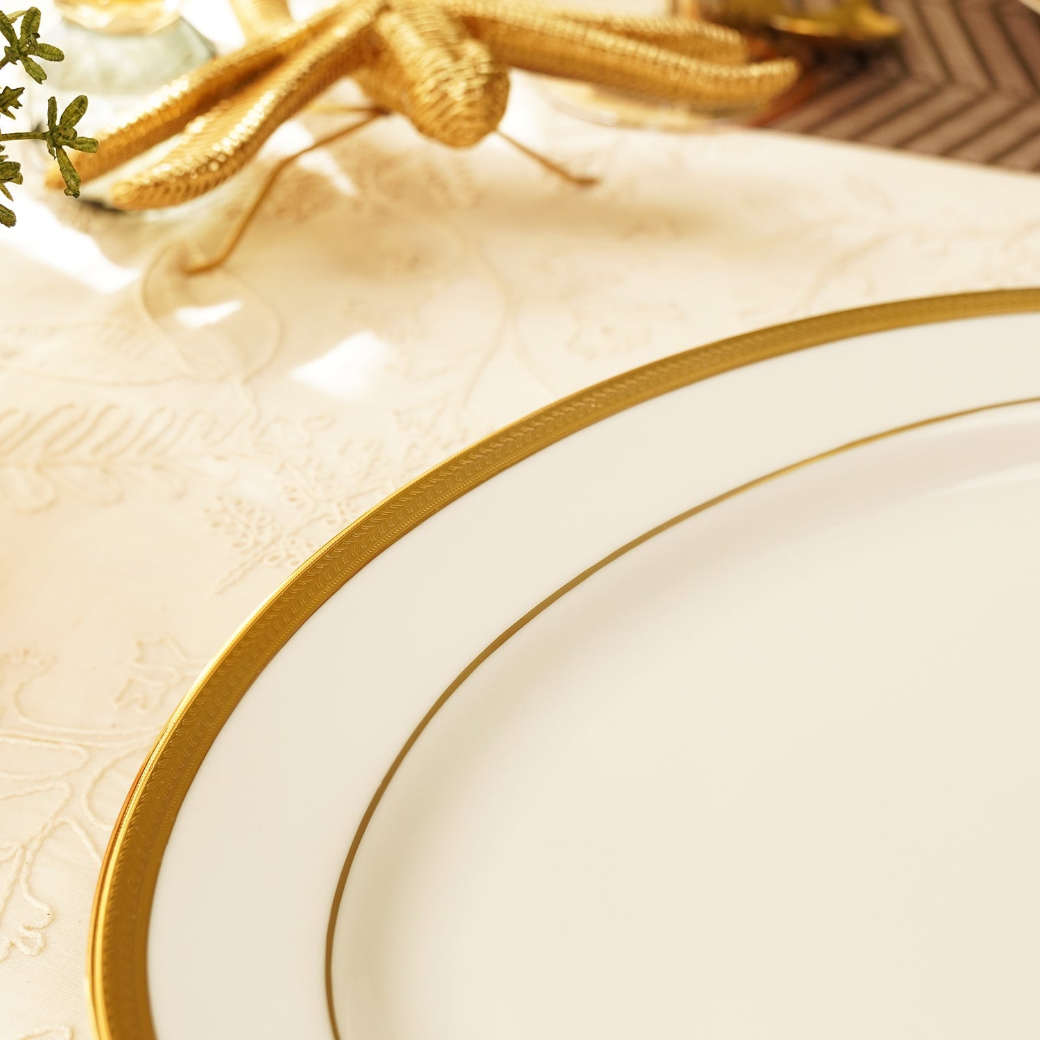 White Gold Rim Ceramic Rice Platter