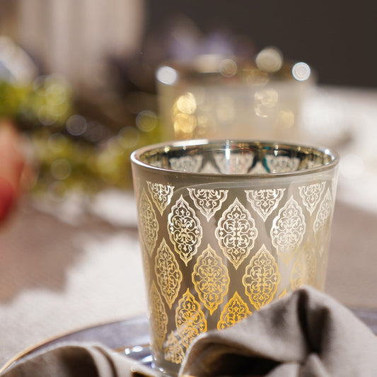Gold Patterned Pearl Finish Votive - Large
