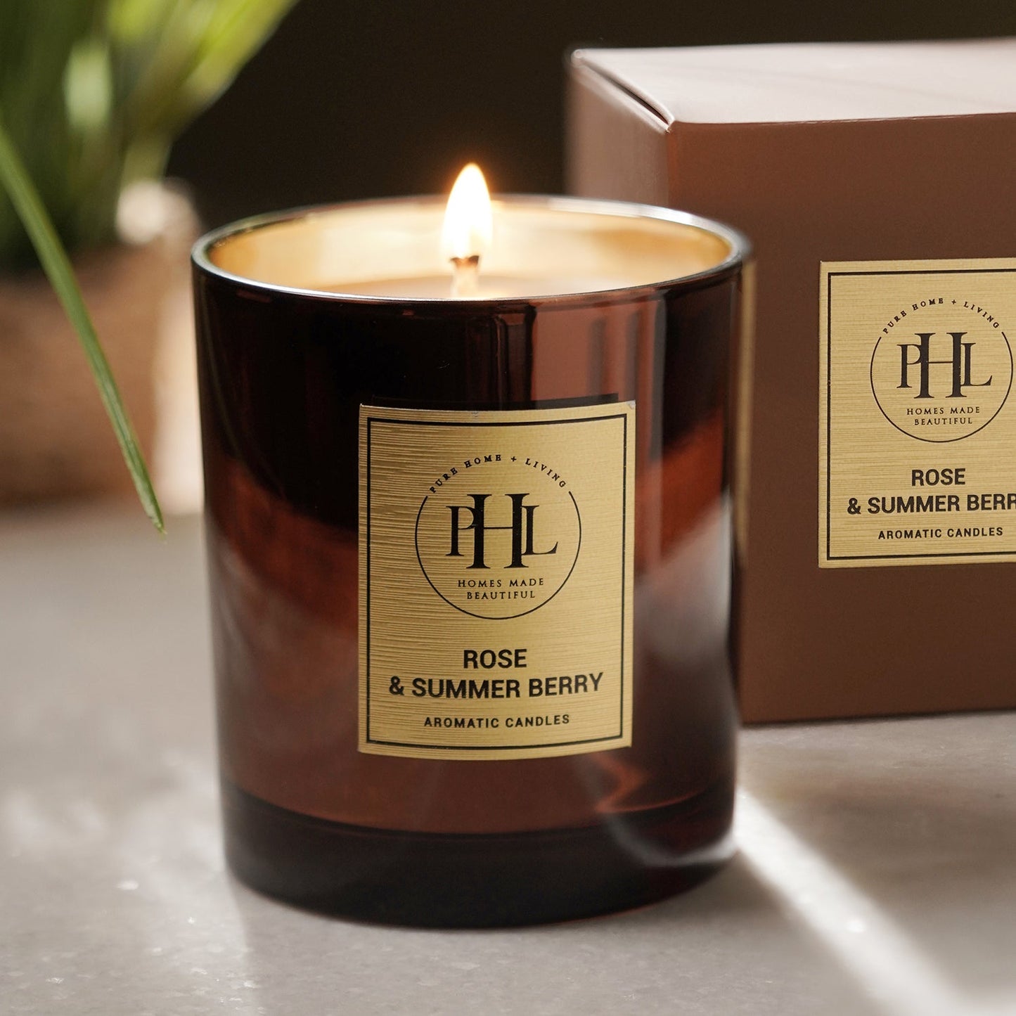 Rose & Summer Berry Glass Jar Candle - Brown