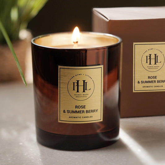 Rose & Summer Berry Glass Jar Candle - Brown