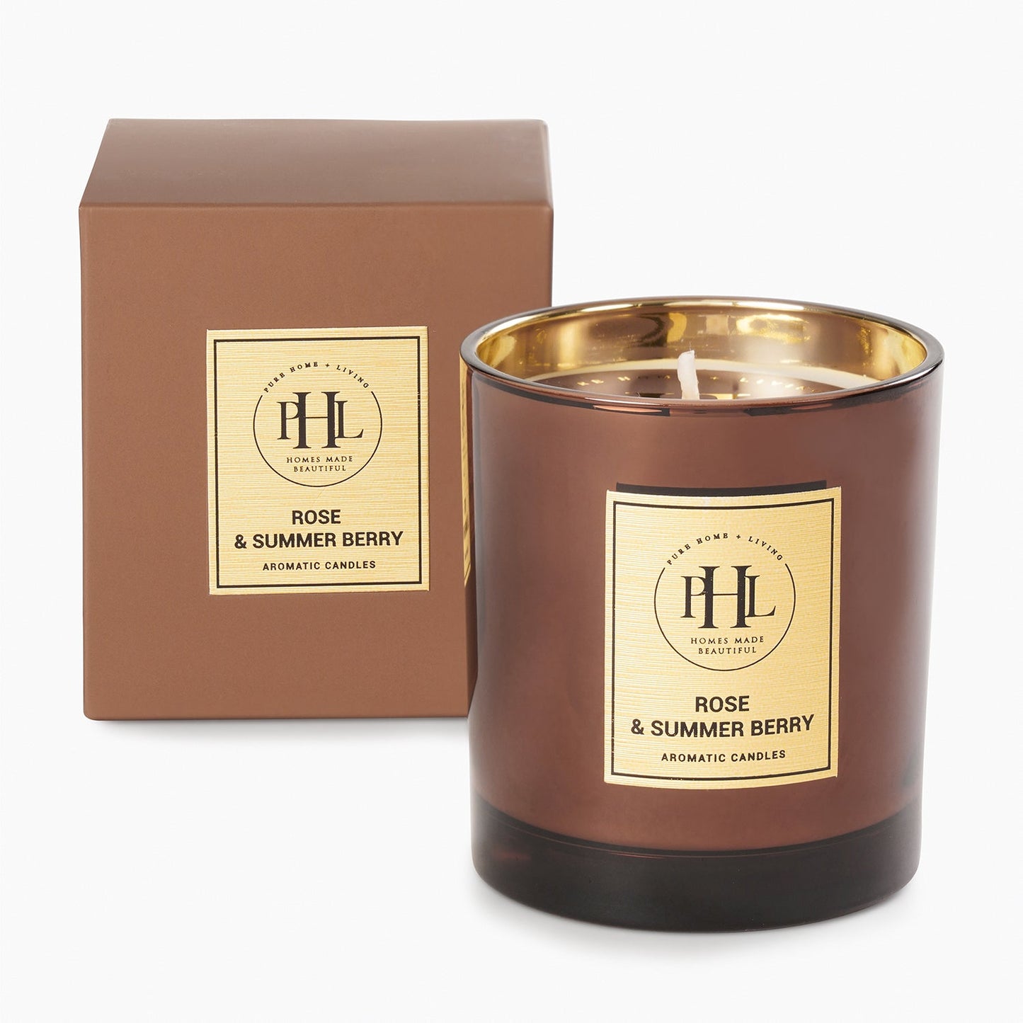 Rose & Summer Berry Glass Jar Candle - Brown