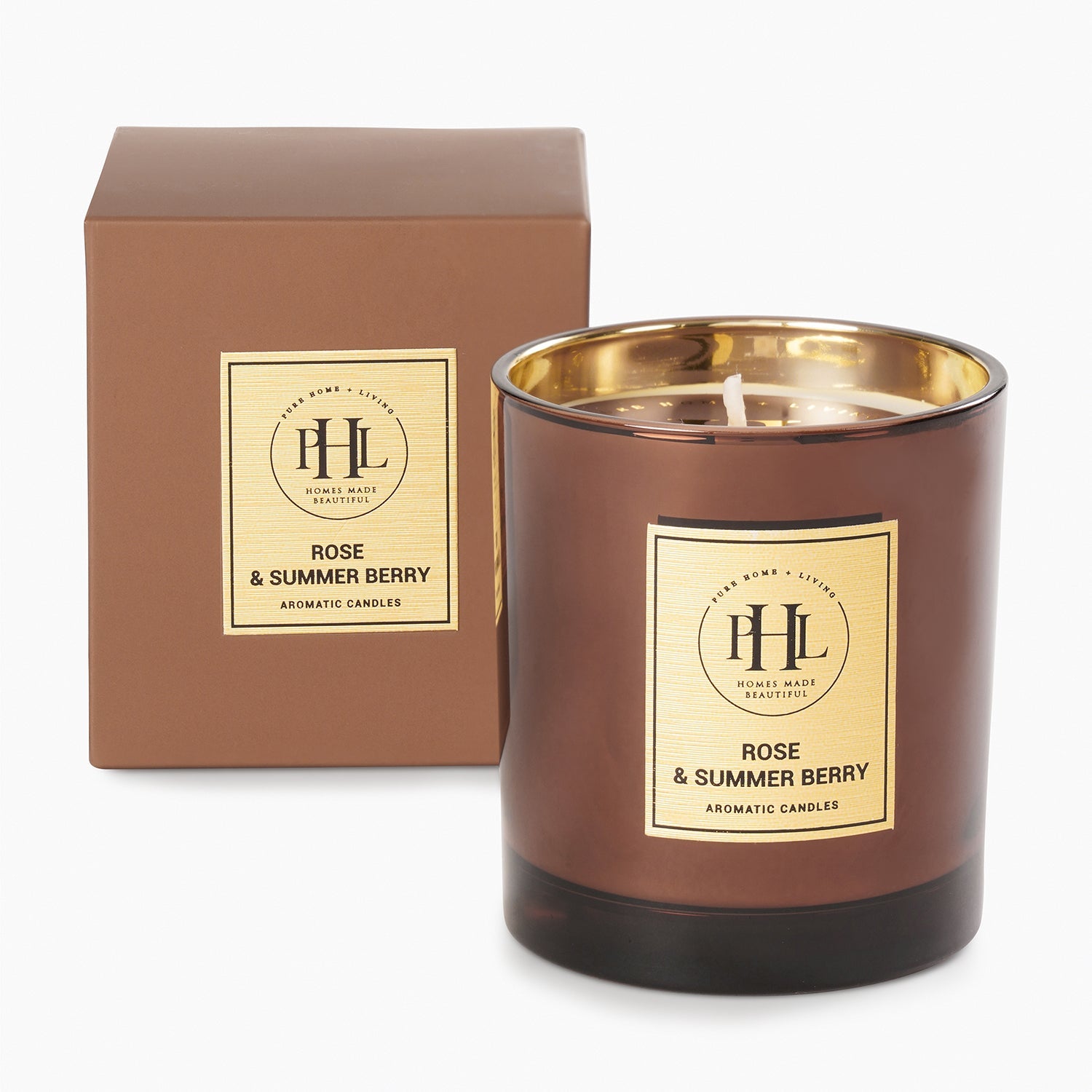 Rose & Summer Berry Glass Jar Candle - Brown