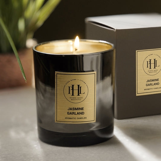 Jasmine Garland Glass Jar Candle - Black