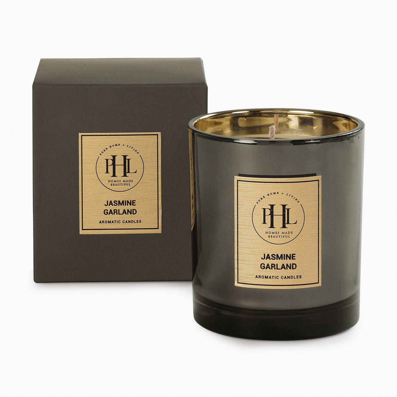 Jasmine Garland Glass Jar Candle - Black