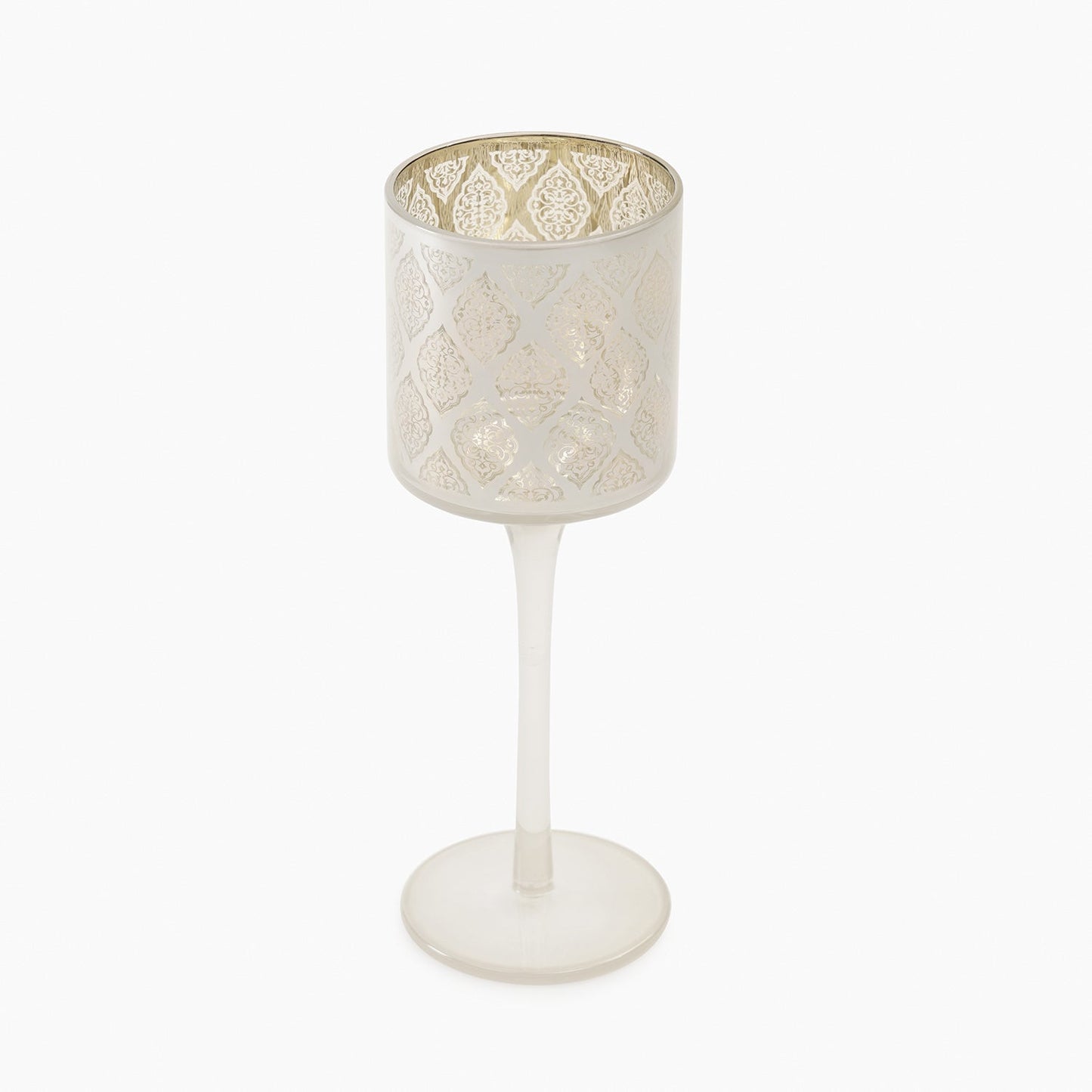 Peral Pattern Glass Stem Candle Holder - Small