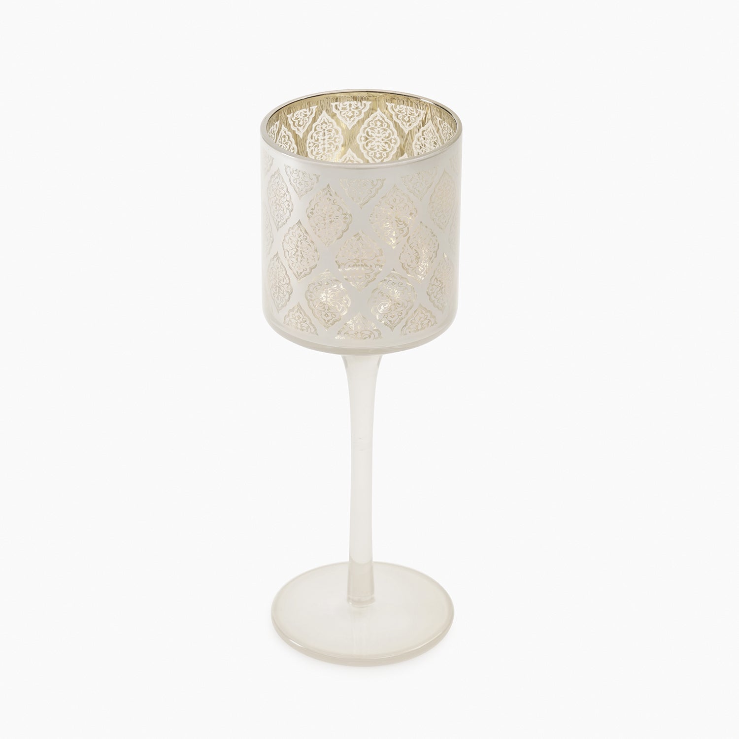 Peral Pattern Glass Stem Candle Holder - Small