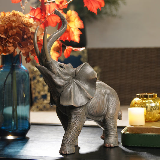 Brown Natural Finish Polyresin Elephant Figurine